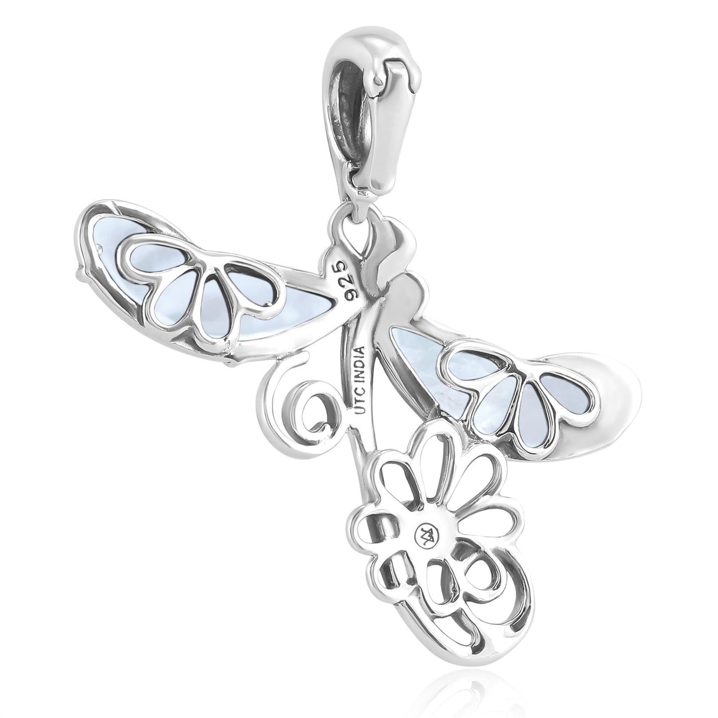 Sterling Silver White Mother of Pearl and Variscite Fritz Casuse Dragonfly Pendant Enhancer