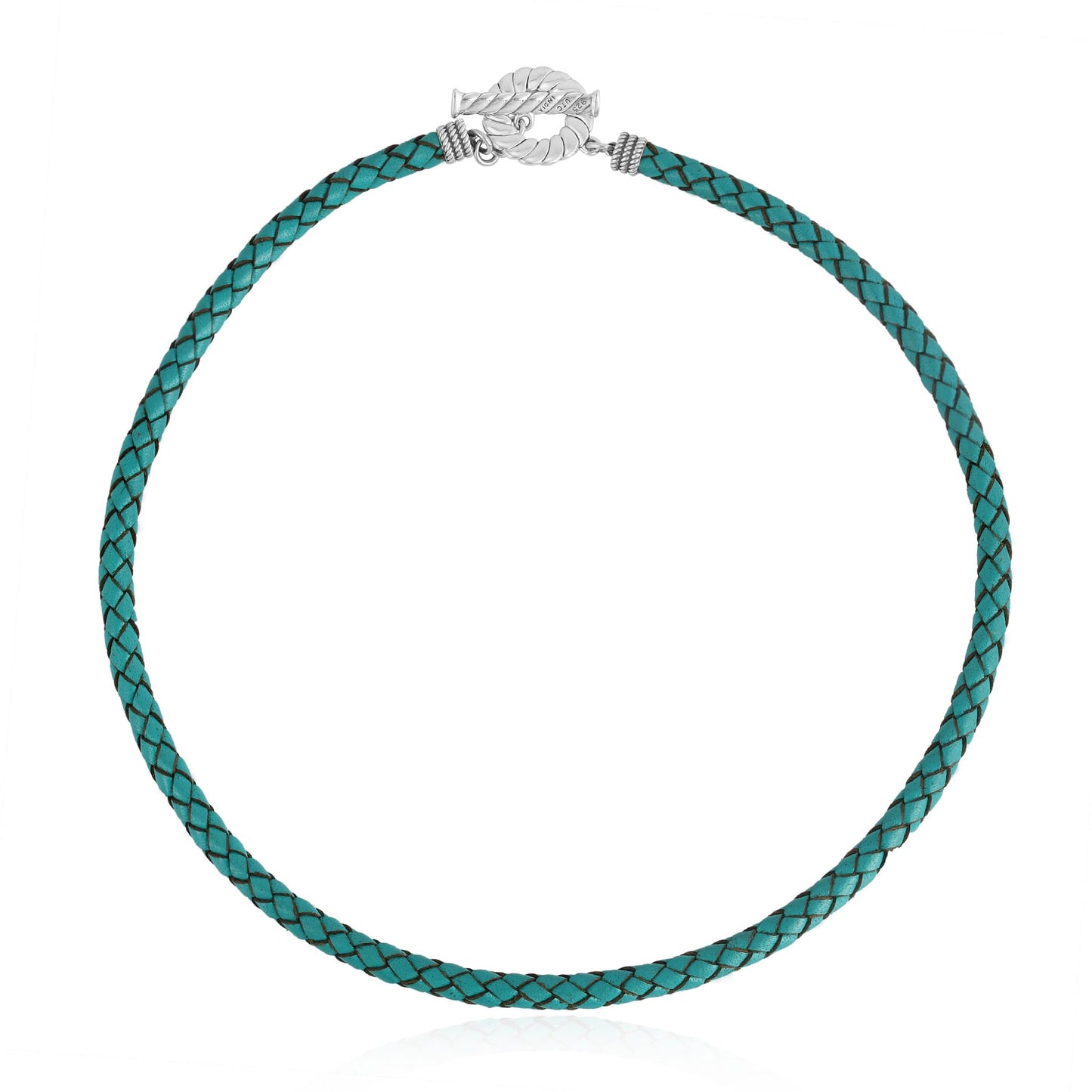 Sterling Silver Braided Turquoise Leather Toggle Necklace