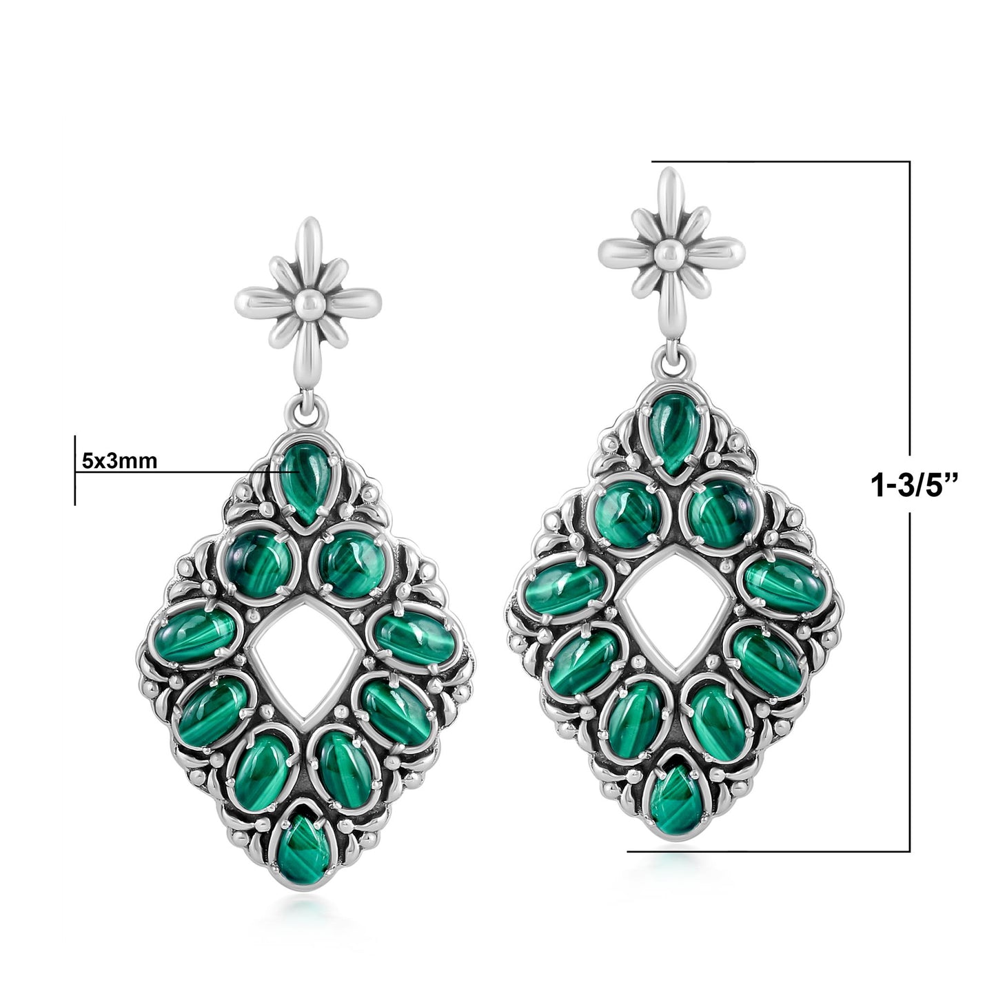 Sterling Silver Malachite Diamond Shaped Earrings