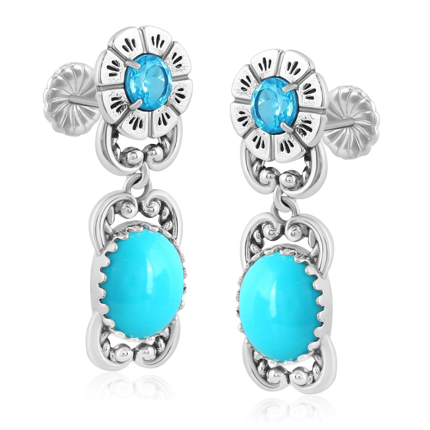 EXCLUSIVELY YOURS! Sterling Silver Sleeping Beauty Turquoise and Swiss Blue Topaz Desert Bloom Dangle Earrings