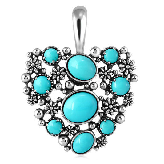 EXCLUSIVELY OURS! Sterling Silver Kingman Turquoise Heart Cluster Pendant Enhancer