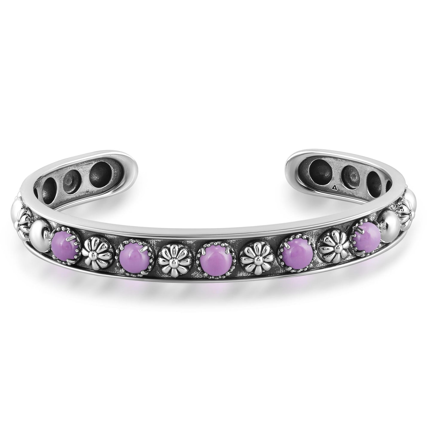 Sterling Silver Phosphosiderite Concha Flower Narrow Cuff Bracelet