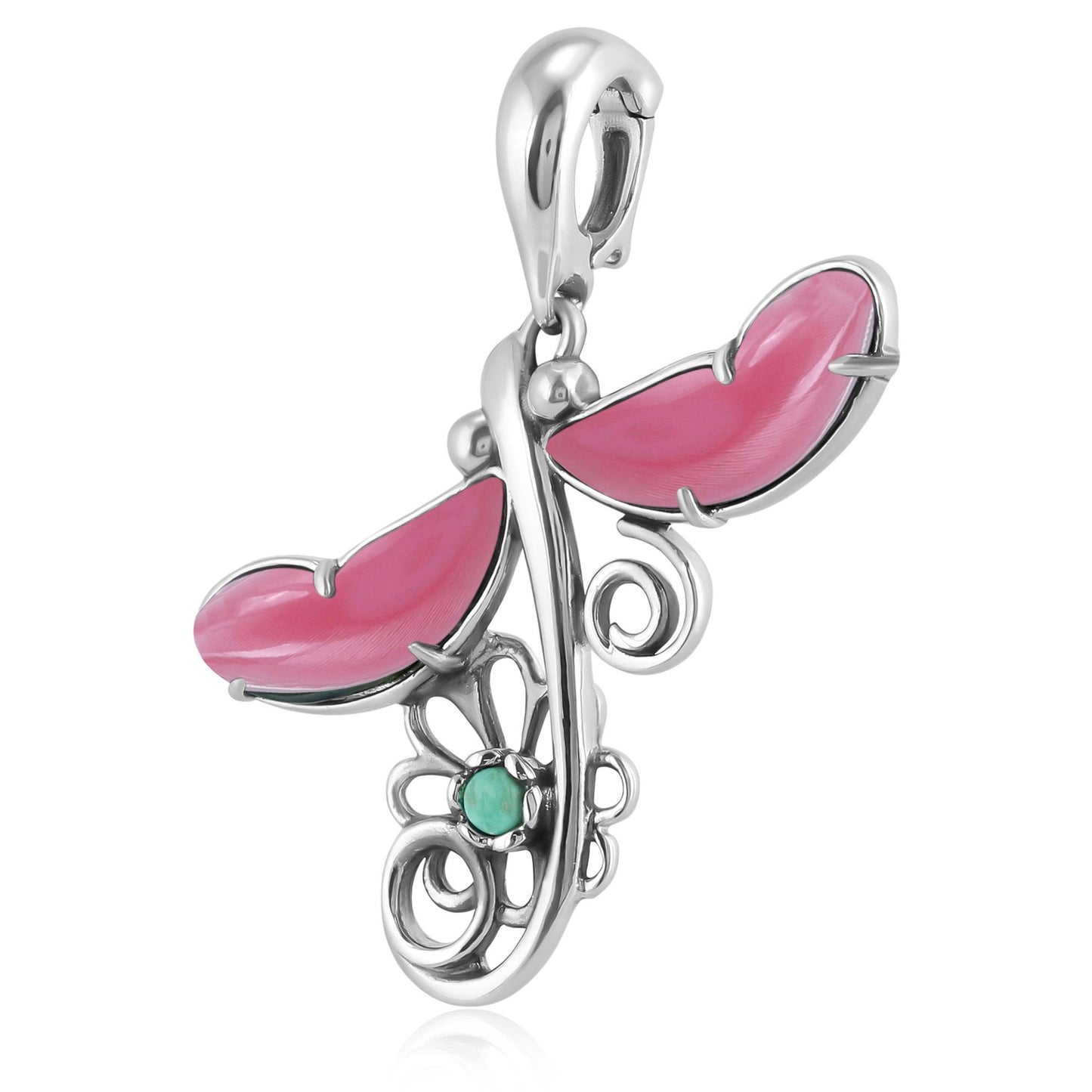Sterling Silver Pink Shell and Variscite Fritz Casuse Dragonfly Pendant Enhancer