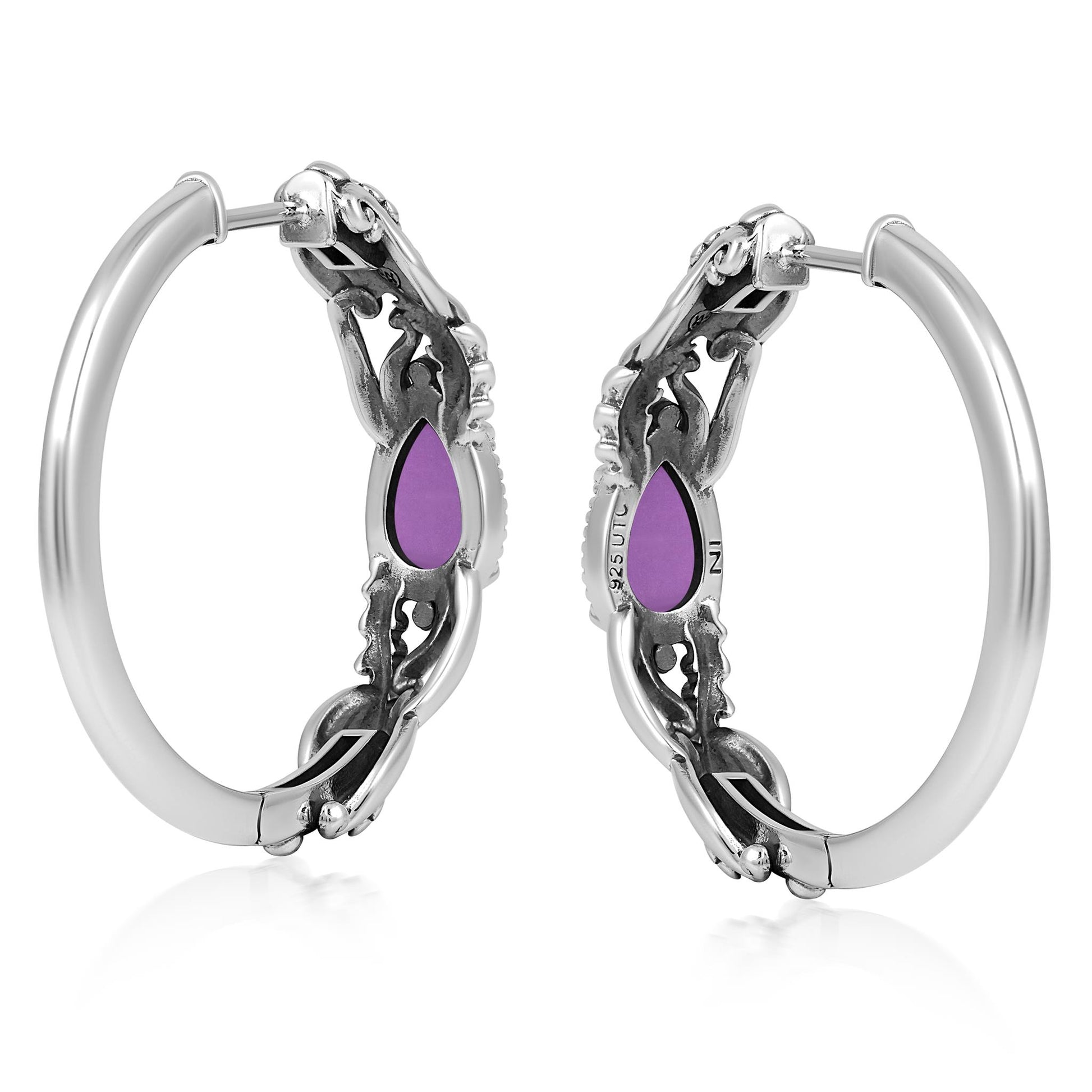 Sterling Silver Phosphosiderite Vine and Leaf Hoop Earrings