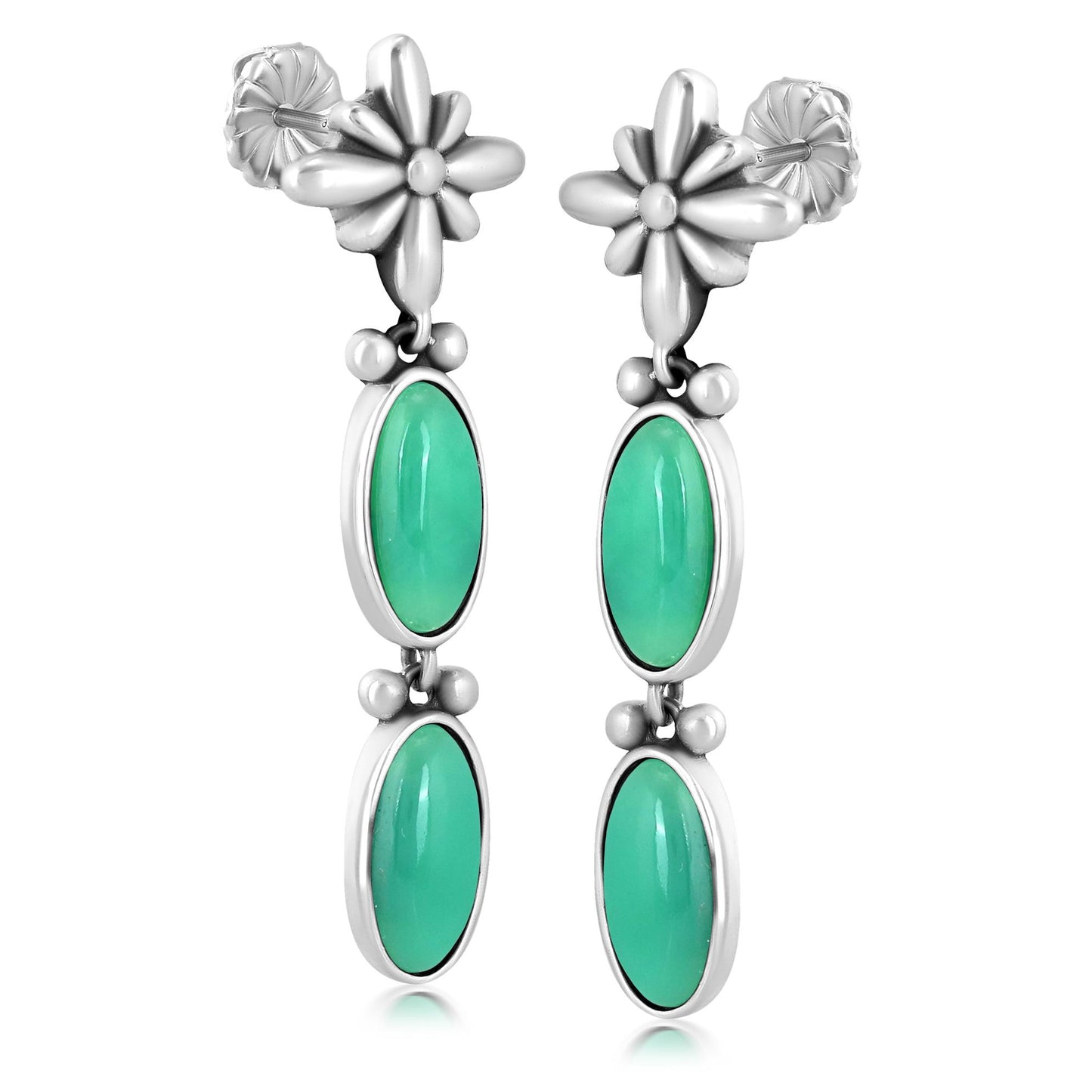 Sterling Silver Chrysoprase Oval Concha Earrings