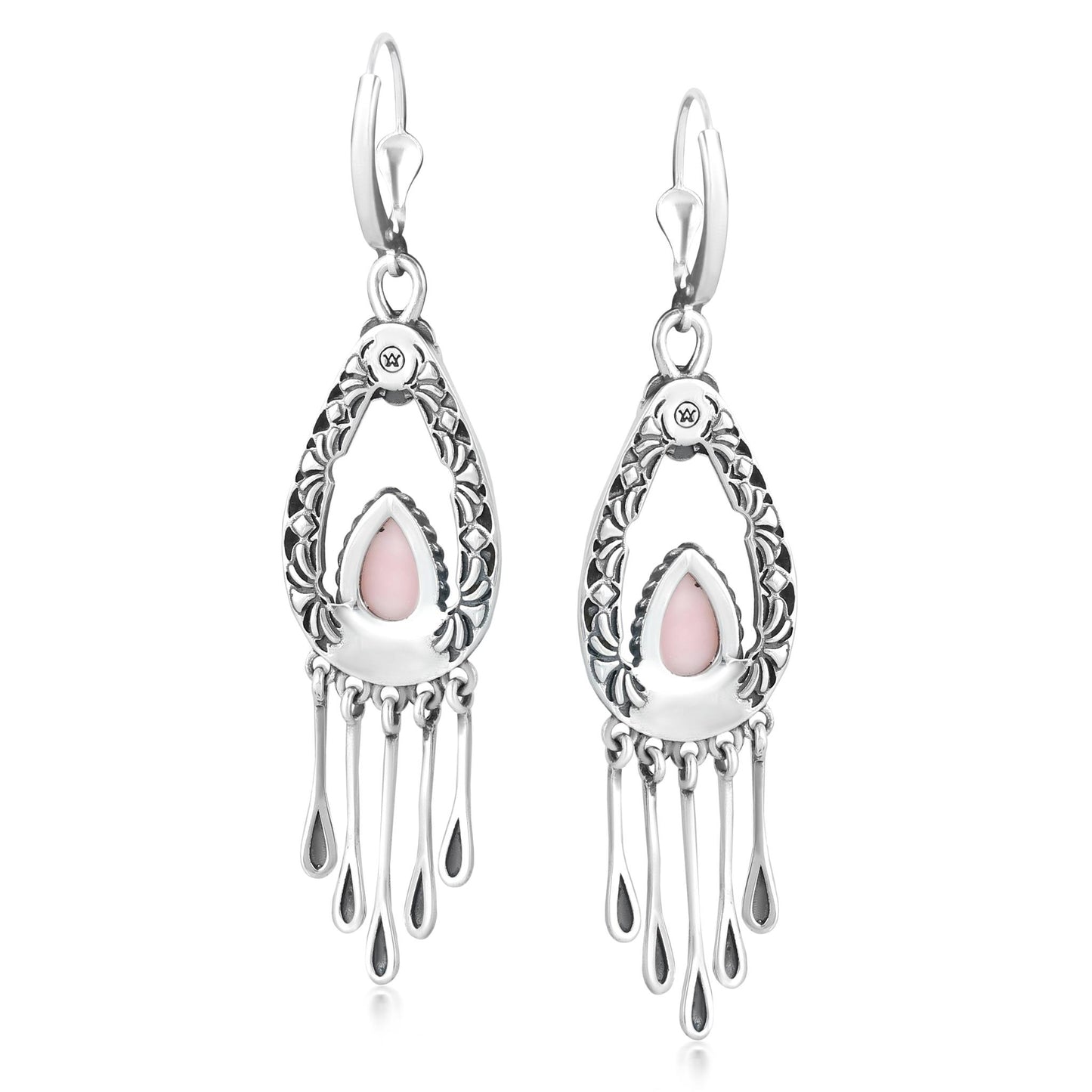 Sterling Silver Pink Opal Pear-Cut Lever Back Dangle Earrings