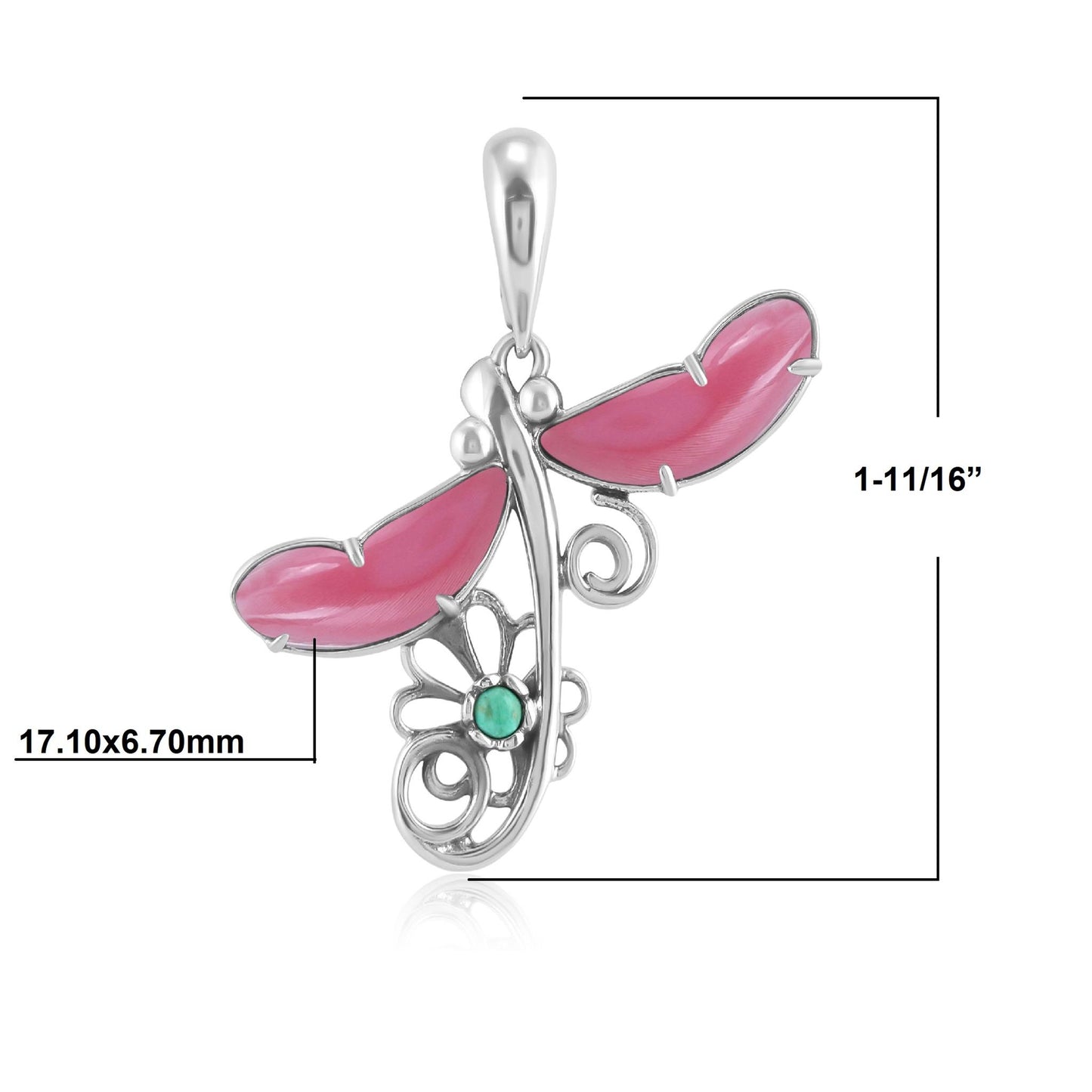 Sterling Silver Pink Shell and Variscite Fritz Casuse Dragonfly Pendant Enhancer