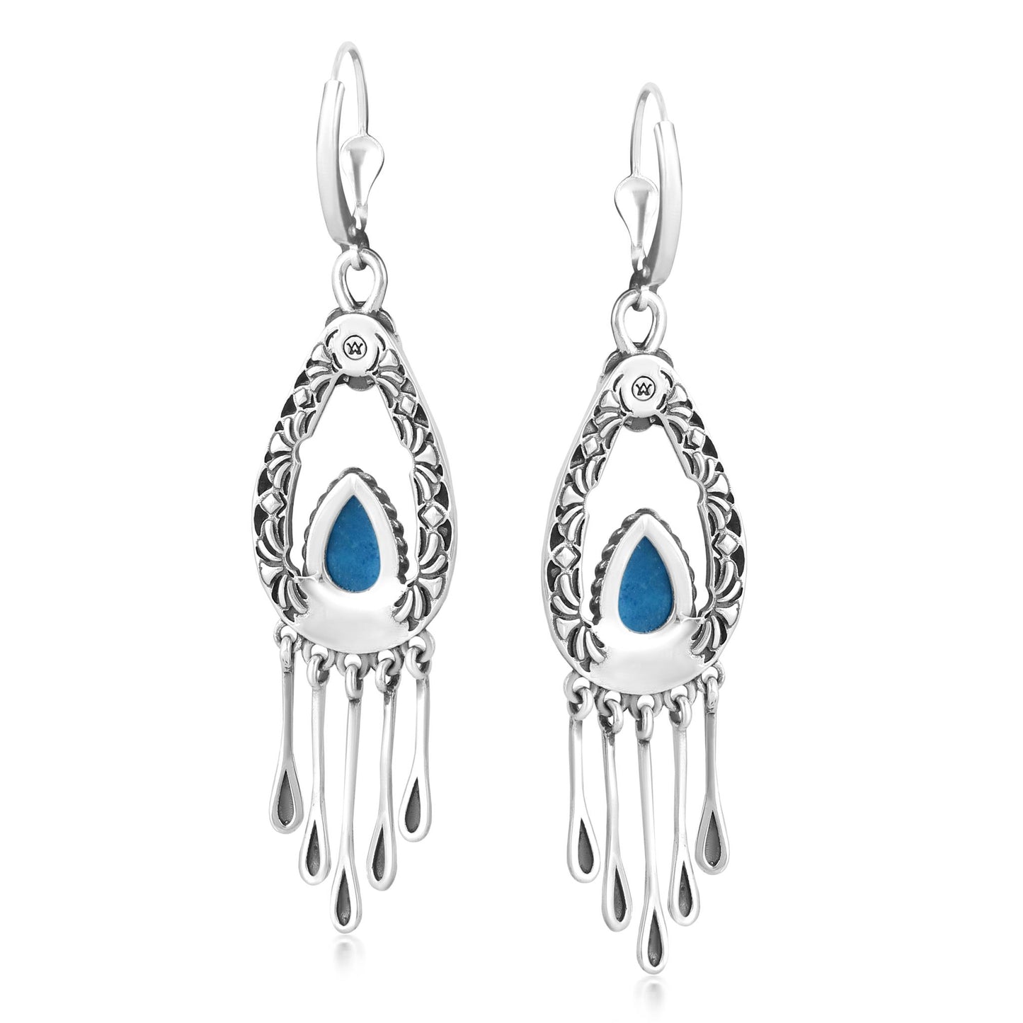 Sterling Silver Lapis Pear-Cut Lever Back Dangle Earrings