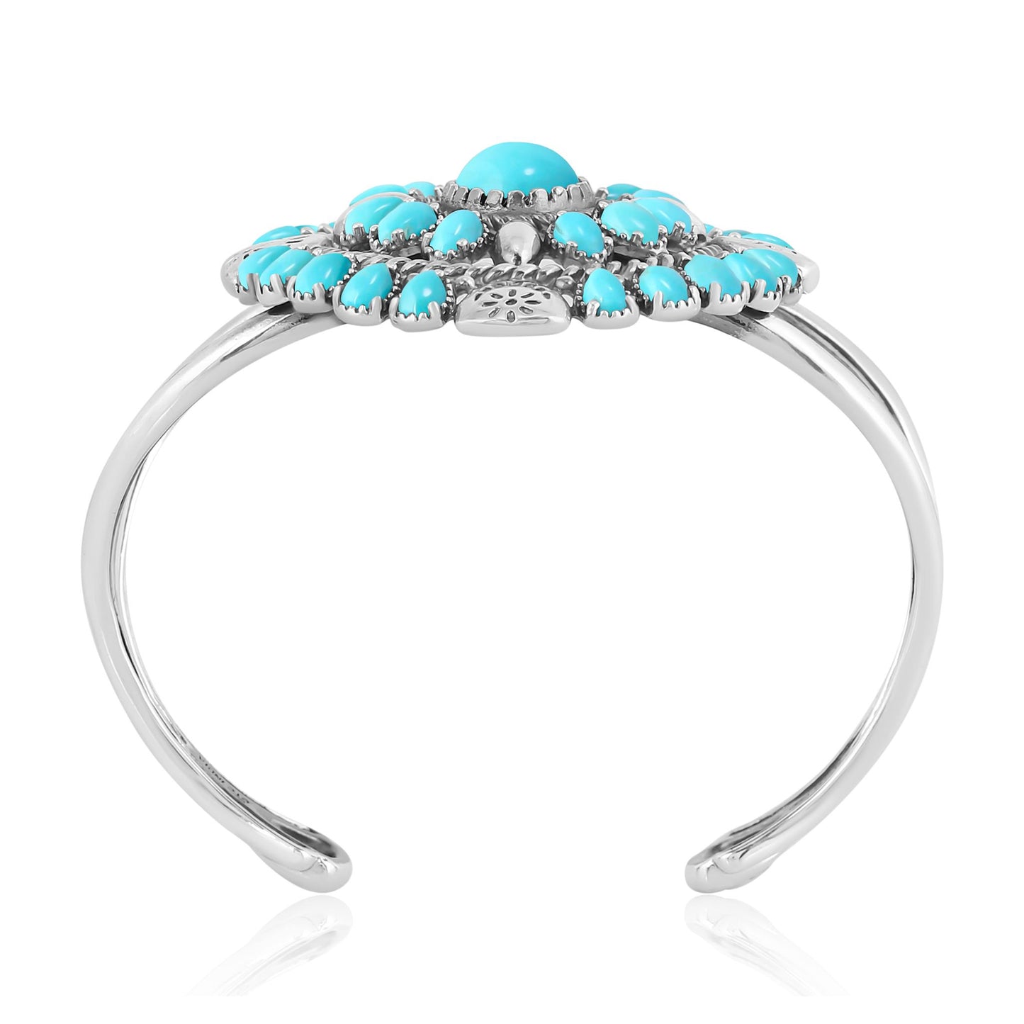 EXCLUSIVELY YOURS! Sterling Silver Kingman Turquoise Oval Floral Cluster Cuff Bracelet