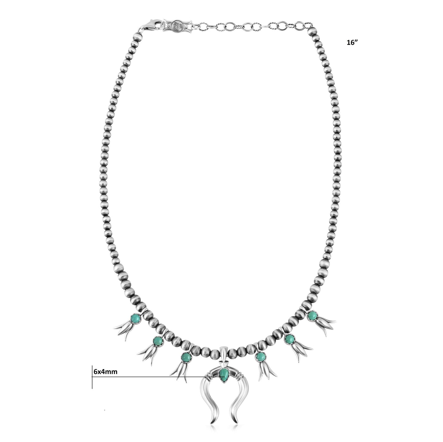 Sterling Silver Green Turquoise Beaded Squash Blossom Necklace