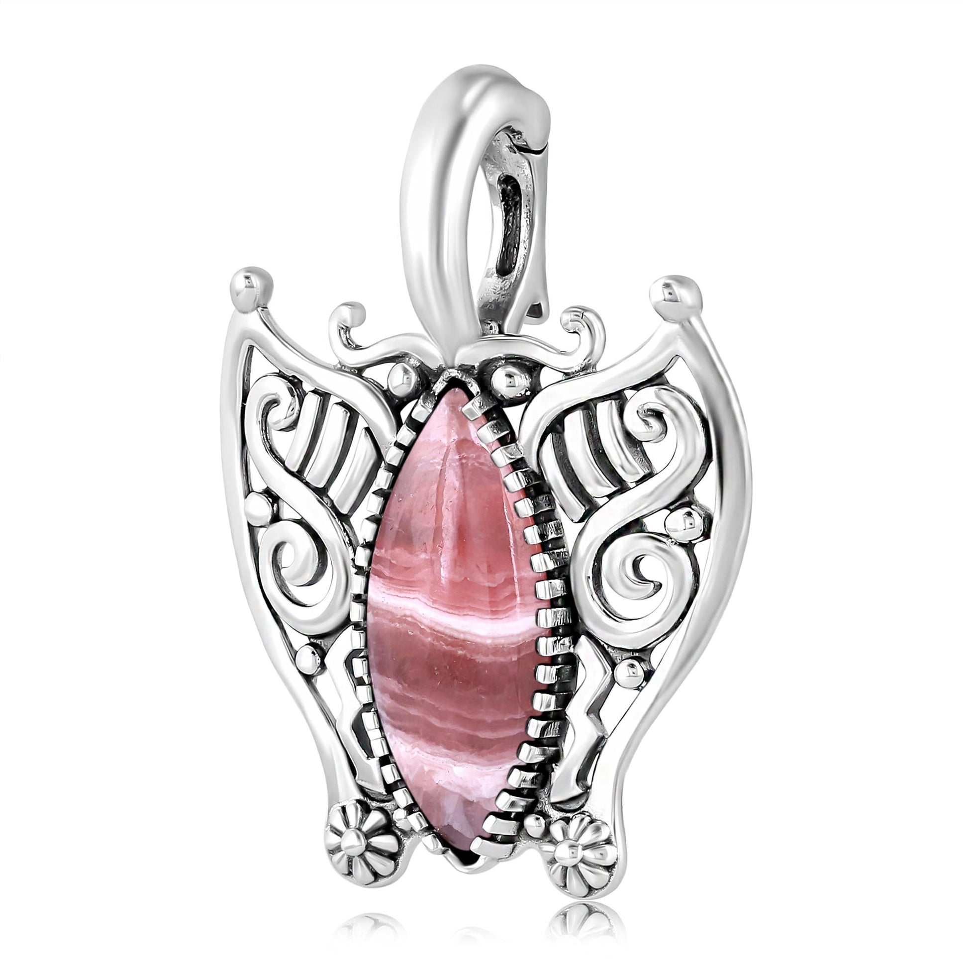 Sterling Silver Rhodochrosite Butterfly Pendant Enhancer