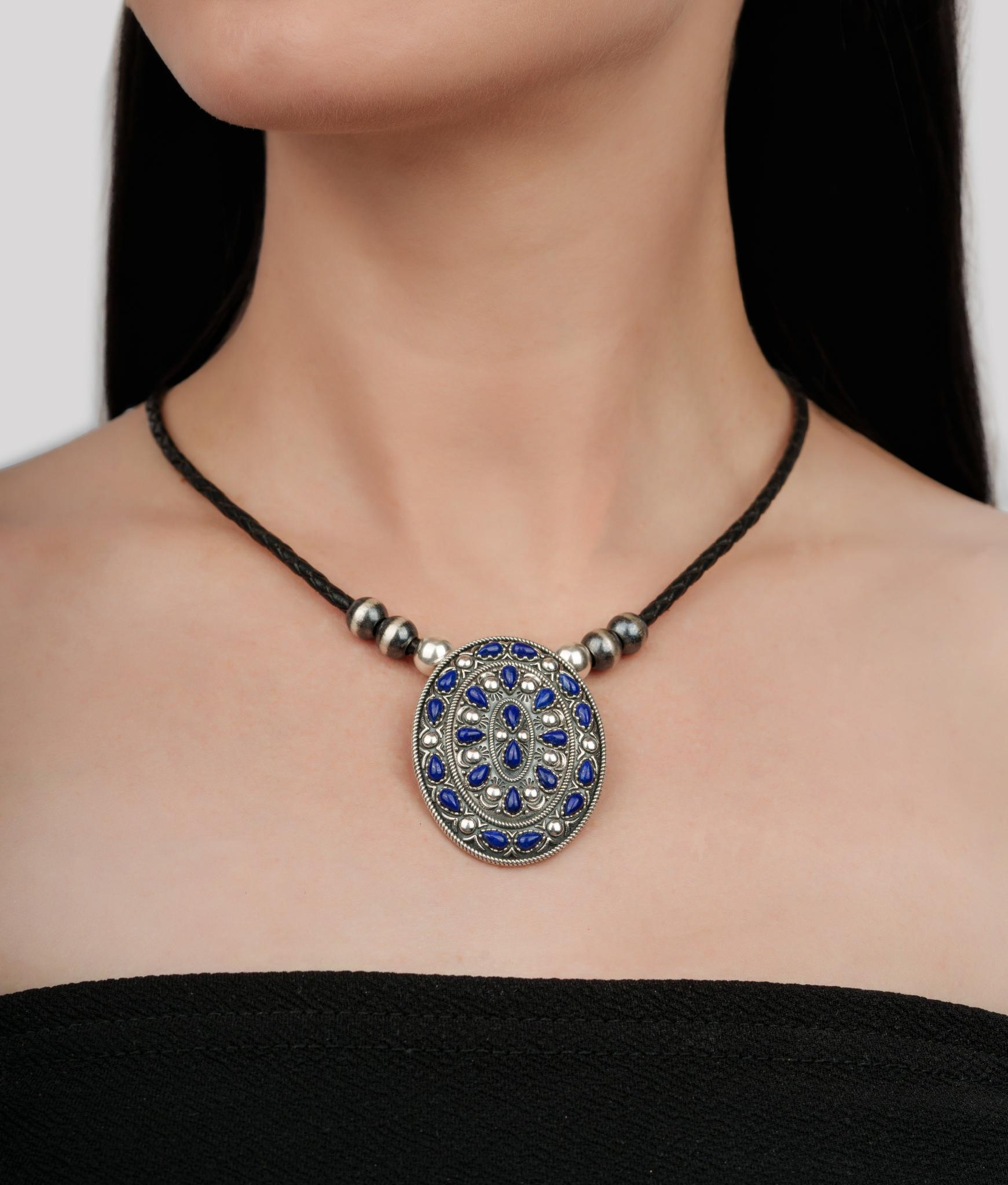 Sterling Silver Lapis Cluster Gemstone Oval Pendant Enhancer