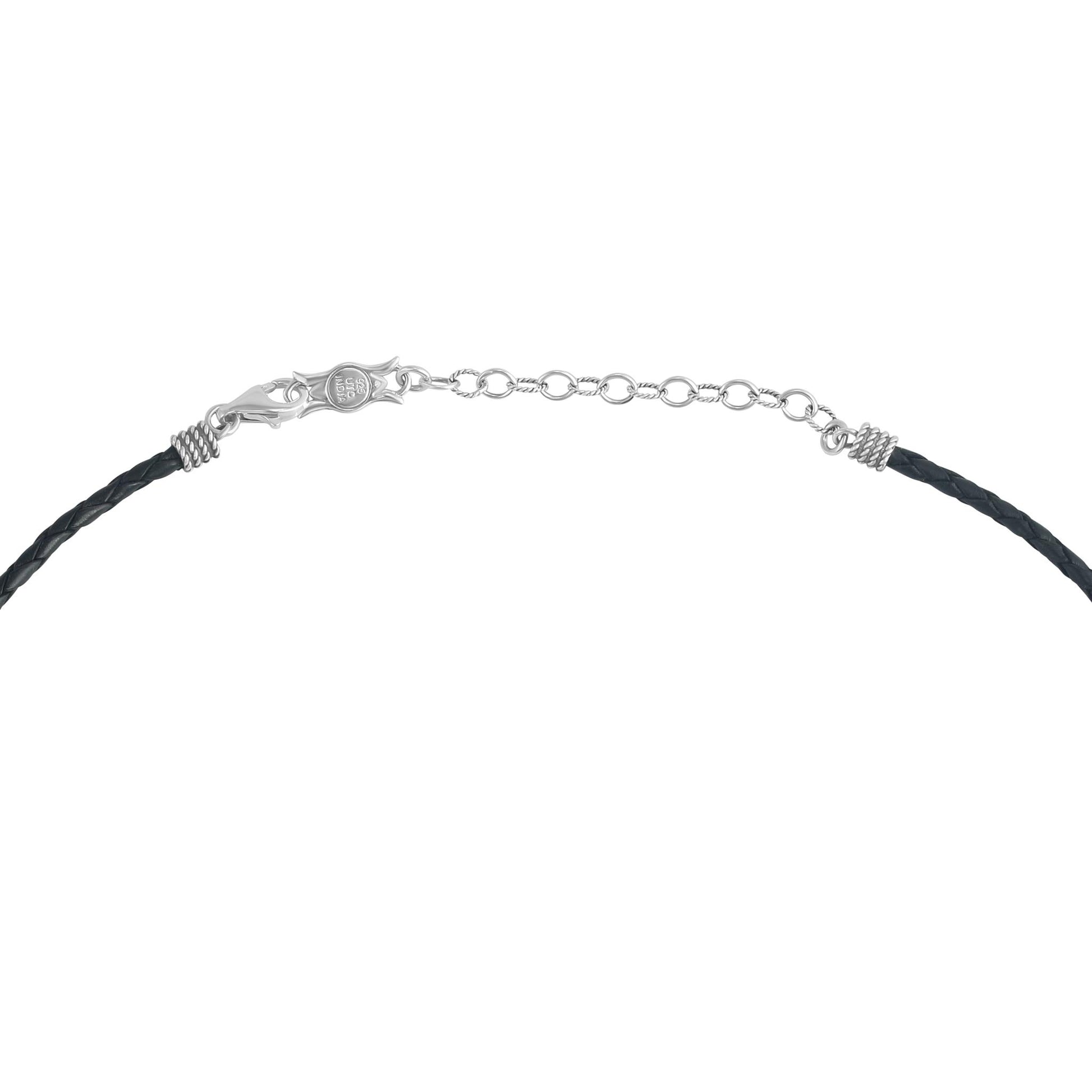 LIMITED EDITION! Sterling Silver Sleeping Beauty Turquoise Black Leather Feather Design Necklace