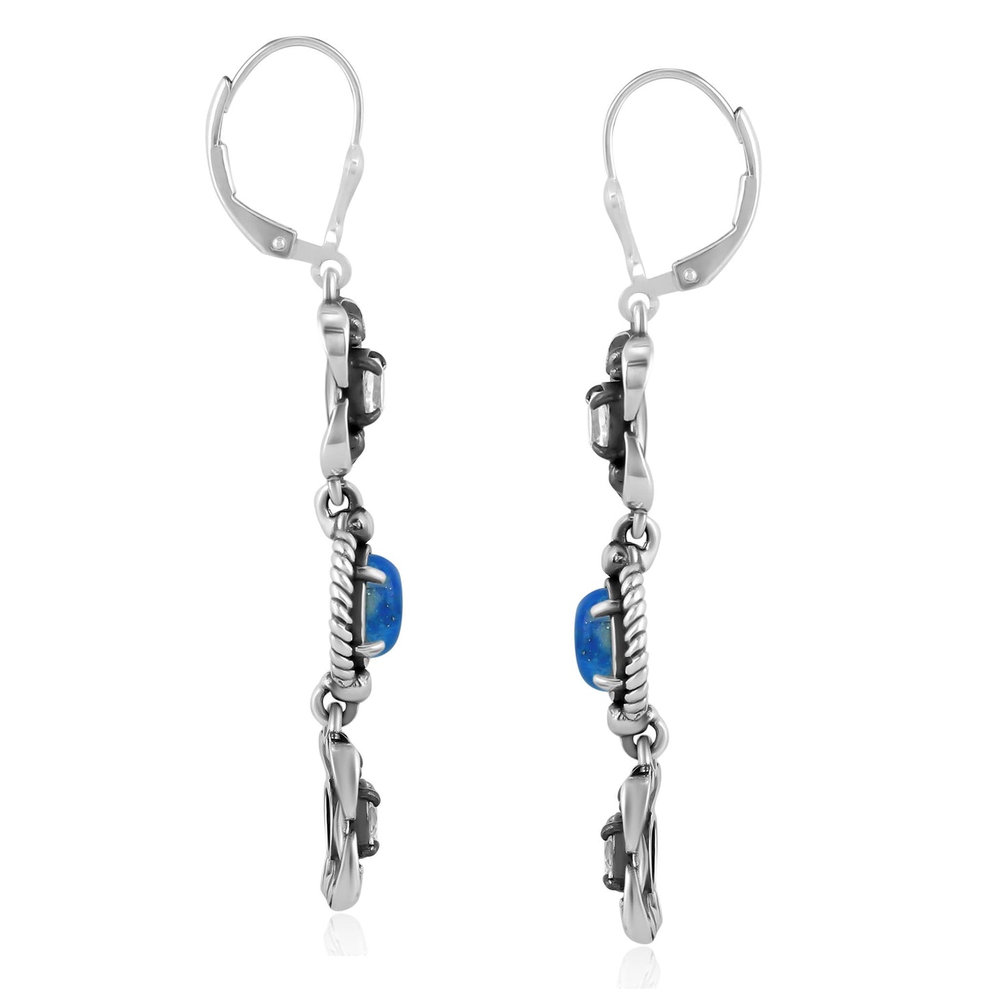 EXCLUSIVELY OURS! Sterling Silver Lapis and White Topaz Dangle Earrings