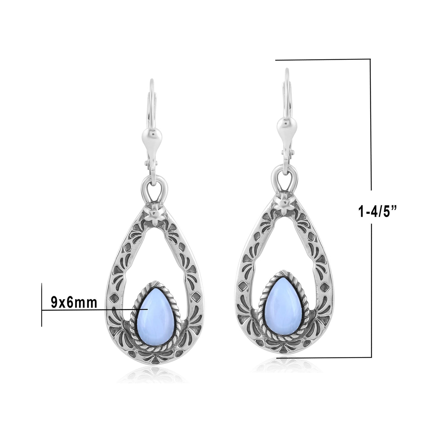 Sterling Silver Blue Lace Agate Open Teardrop Dangle Earrings