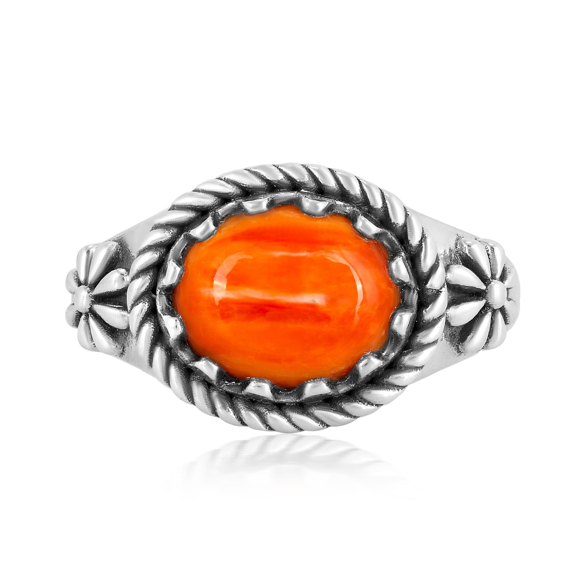 Sterling Silver Orange Spiny Oyster East West Ring