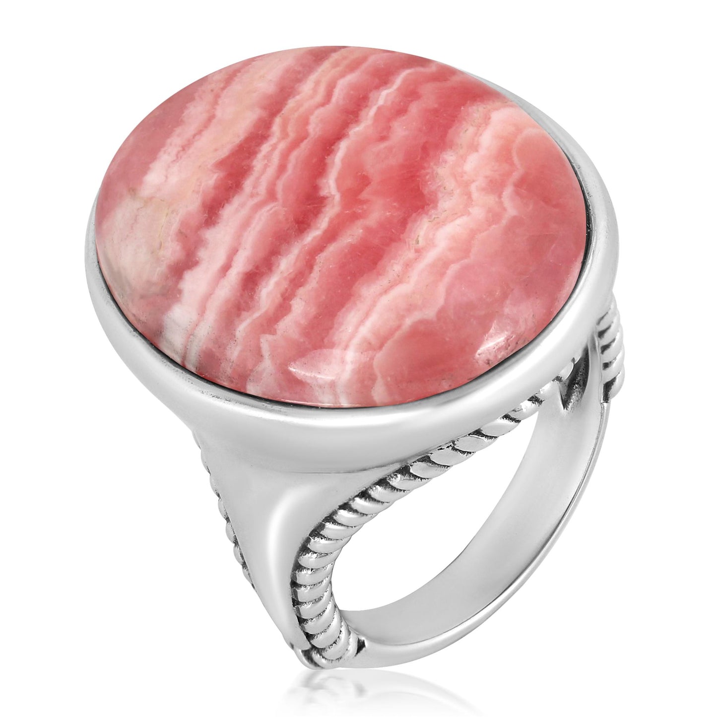 Sterling Silver Rhodochrosite Bold Oval Bezel Set Ring