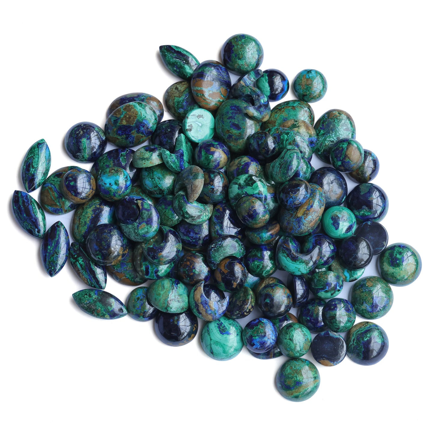 Sterling Silver Azurite and Malachite Trillion Cuff Bracelet, Size Large