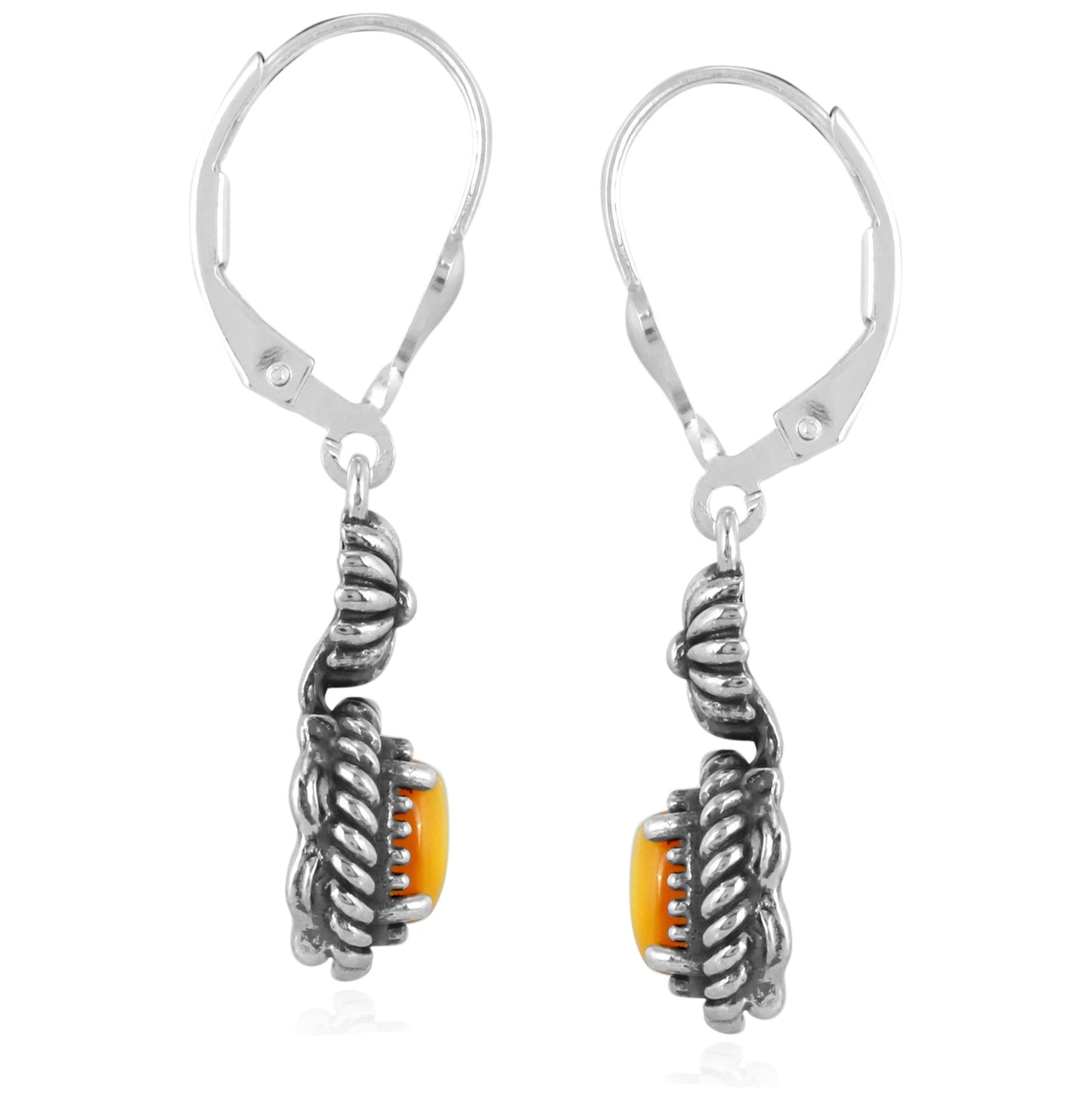 Sterling Silver Yellow Mother of Pearl Rope & Flower Design Dangle Earrings