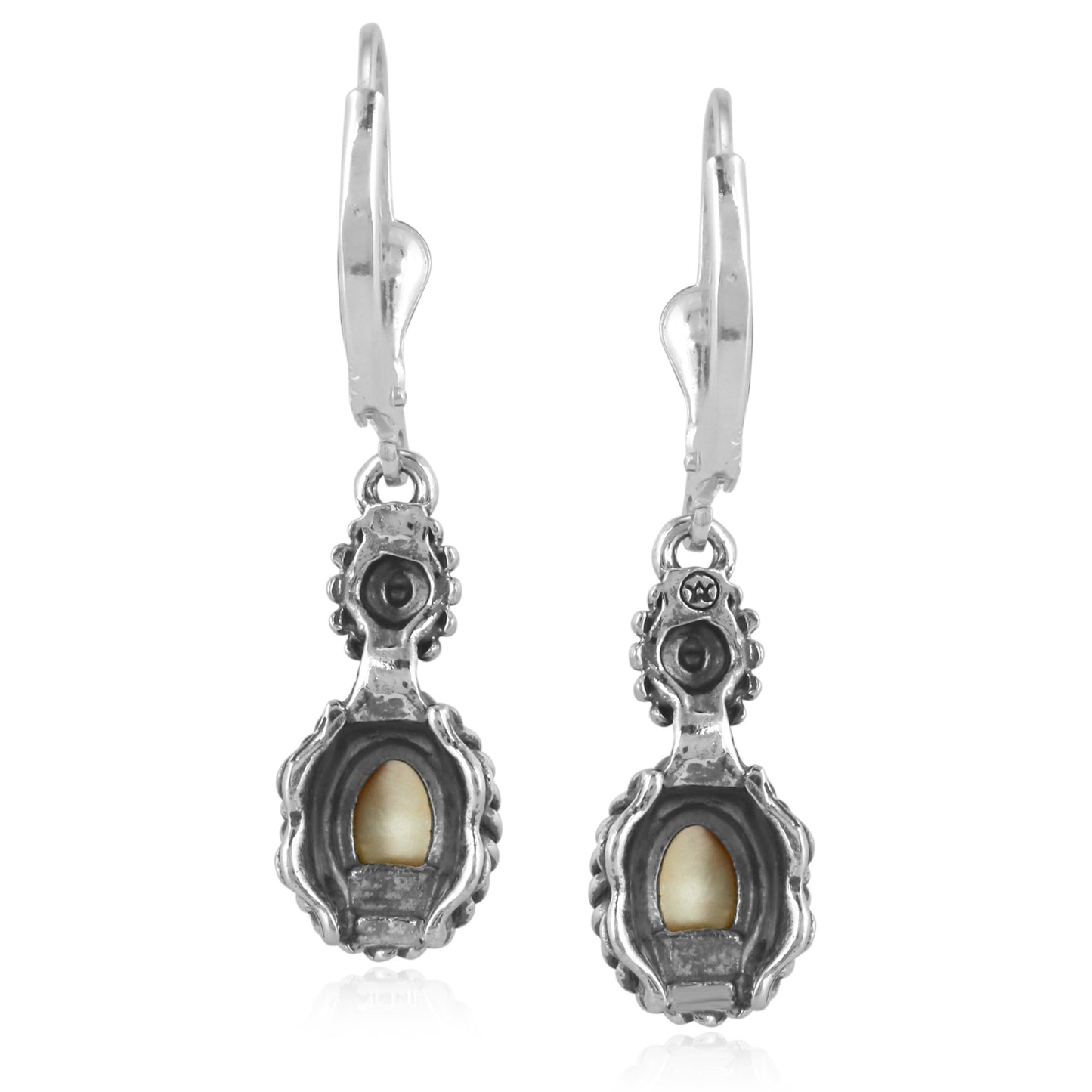 Sterling Silver Yellow Mother of Pearl Rope & Flower Design Dangle Earrings