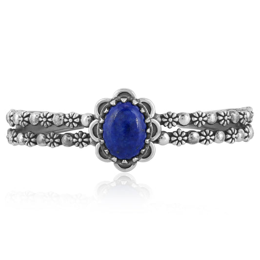Sterling Silver Lapis Double Row Cuff Bracelet, Sizes Small to Large