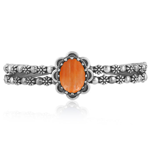 Southwestern Orange Spiny Oyster Sundance Sterling Silver Double Row Cuff Bracelet, Sizes Small - Large