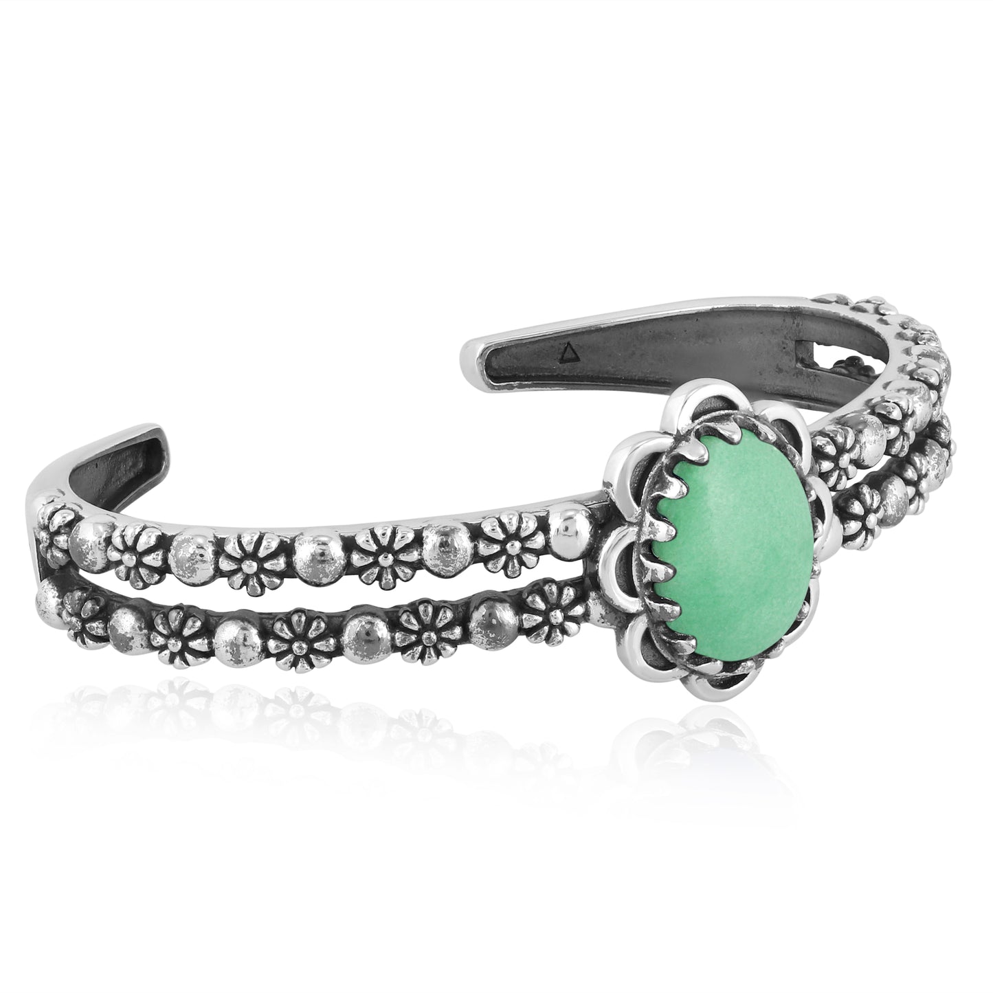 Southwestern Green Variscite Sterling Silver Double Row Cuff Bracelet, Sizes Small - Large