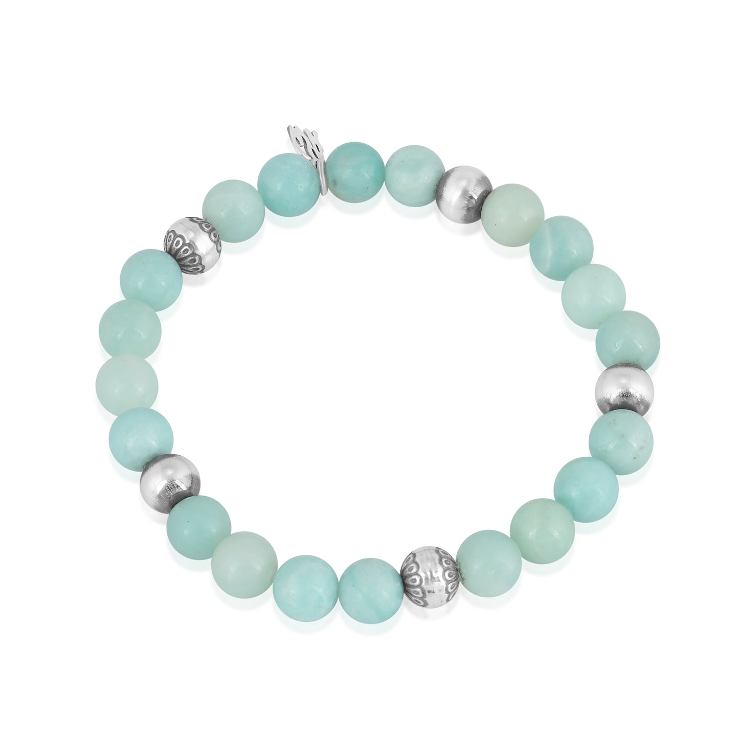 Sterling Silver Amazonite Gemstone Stretch Bracelet, Sizes Small to Large
