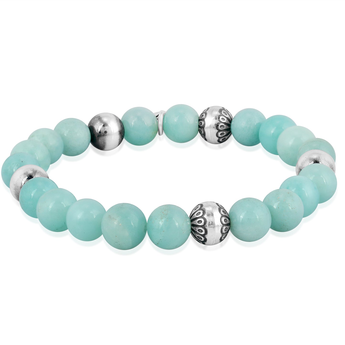 Sterling Silver Amazonite Gemstone Stretch Bracelet, Sizes Small to Large