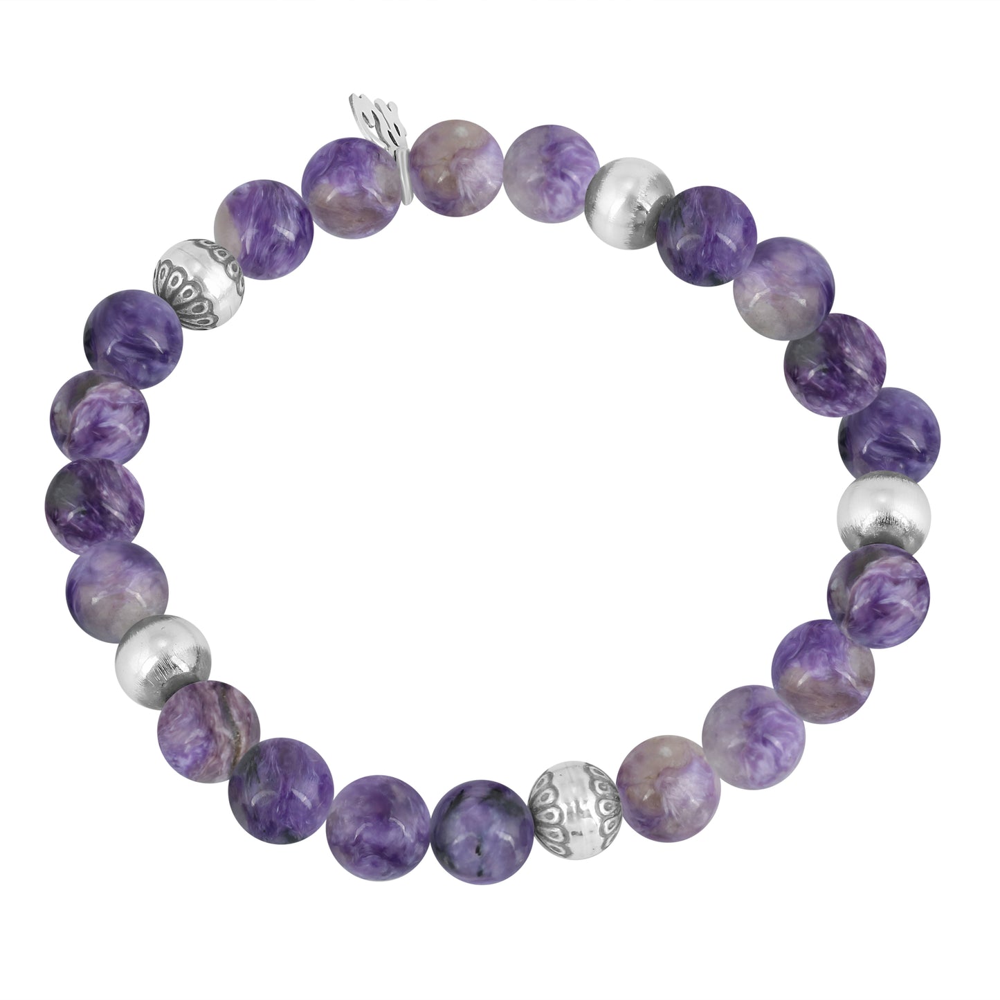 EXCLUSIVELY OURS! Sterling Silver Charoite Gemstone Stretch Bracelet, Size Small - Medium