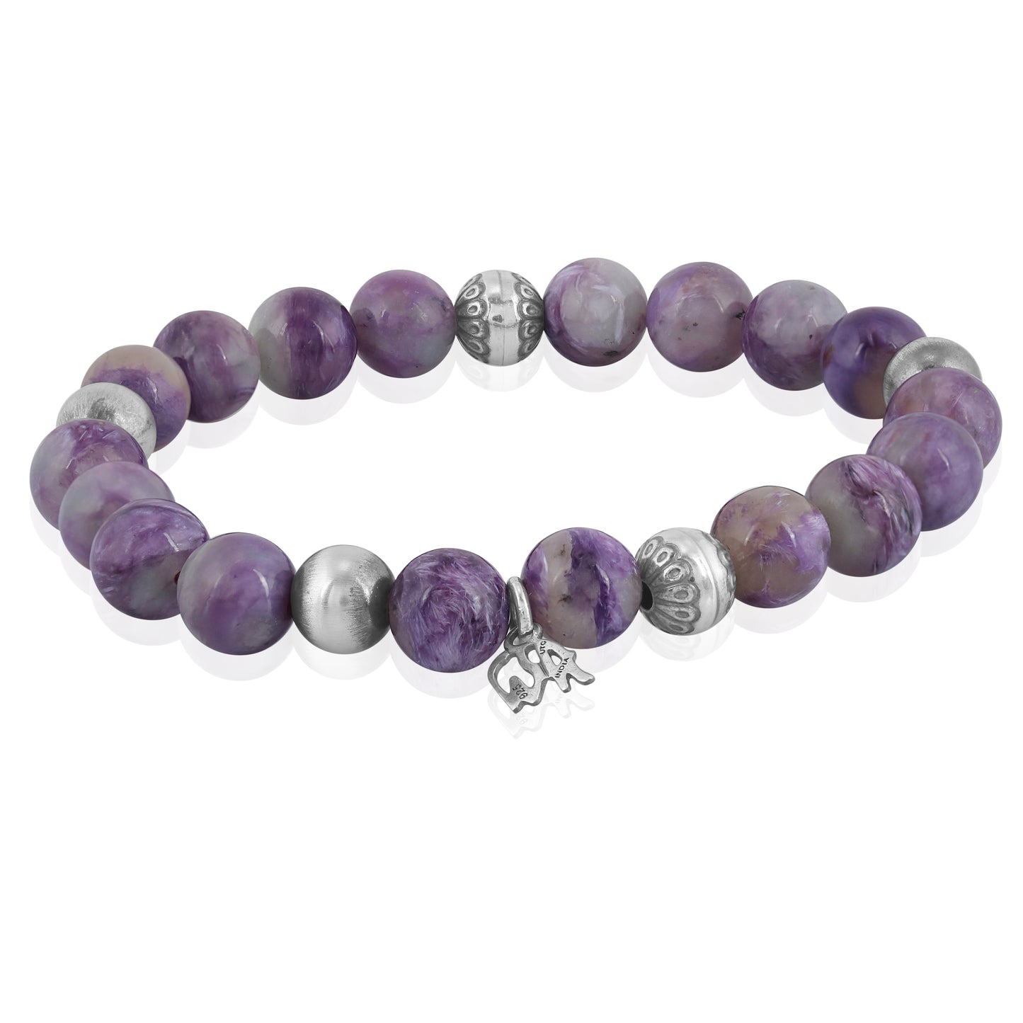 EXCLUSIVELY OURS! Sterling Silver Charoite Gemstone Stretch Bracelet, Size Small - Medium