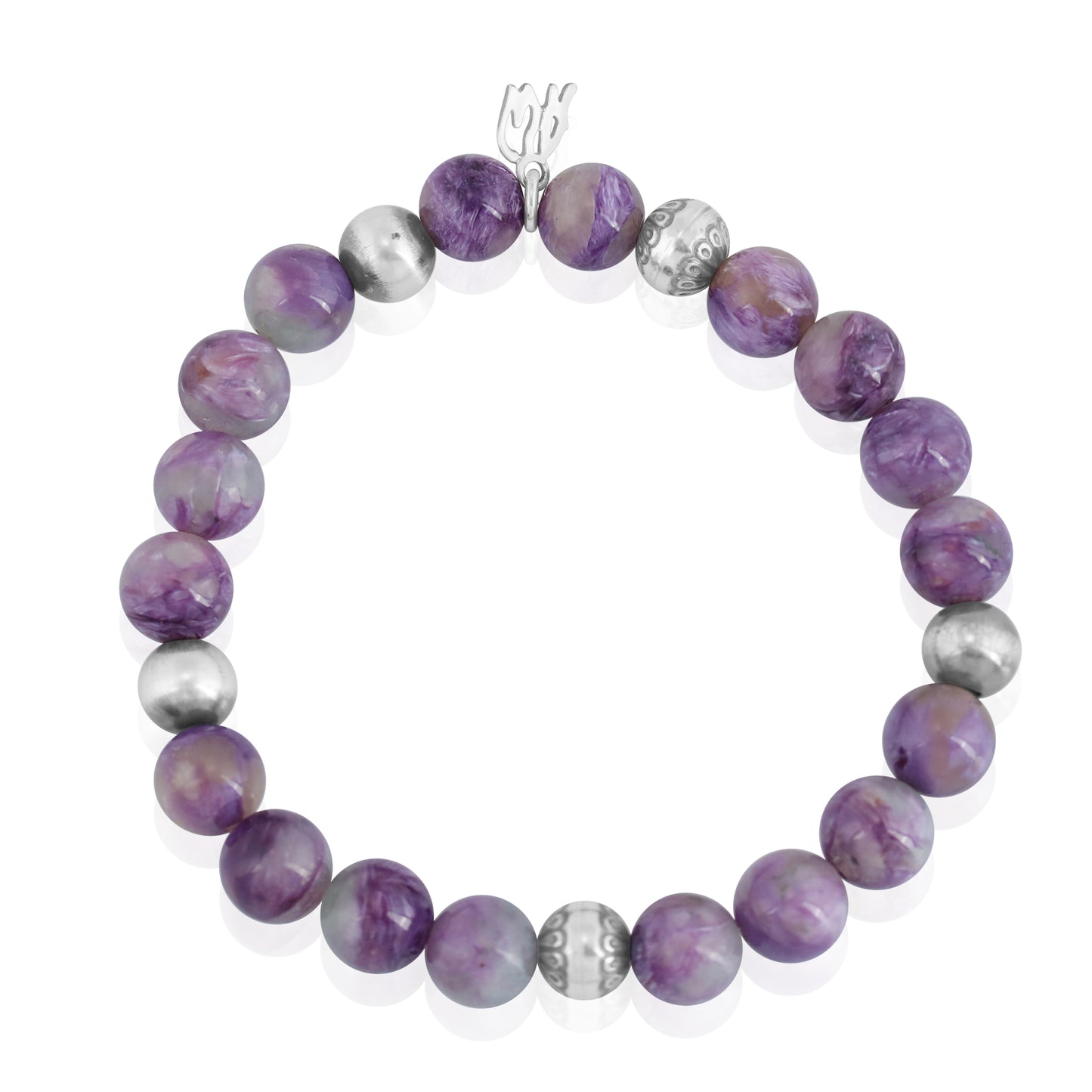 EXCLUSIVELY OURS! Sterling Silver Charoite Gemstone Stretch Bracelet, Size Small - Medium