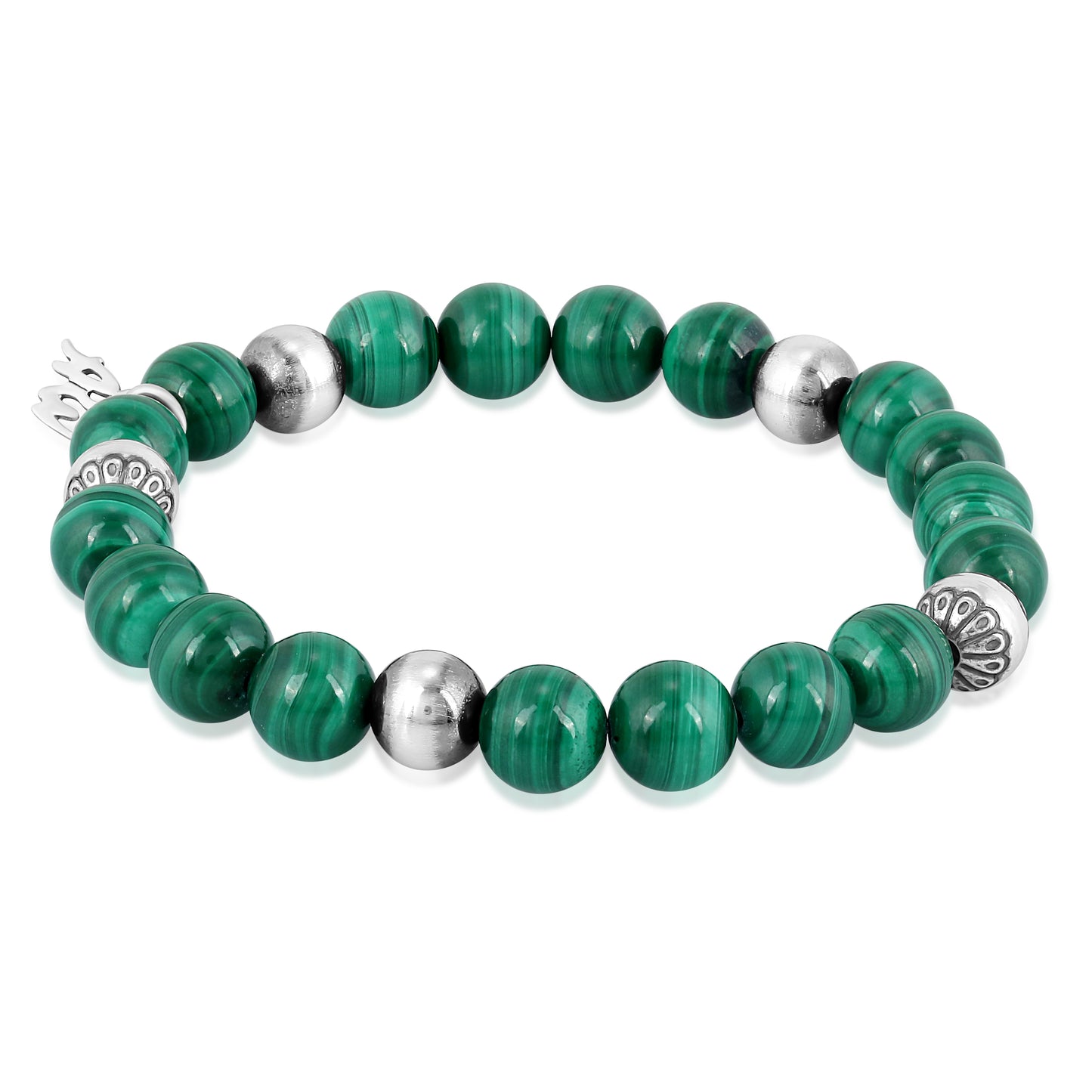 Sterling Silver Malachite Gemstone Stretch Bracelet Sizes Small to Large