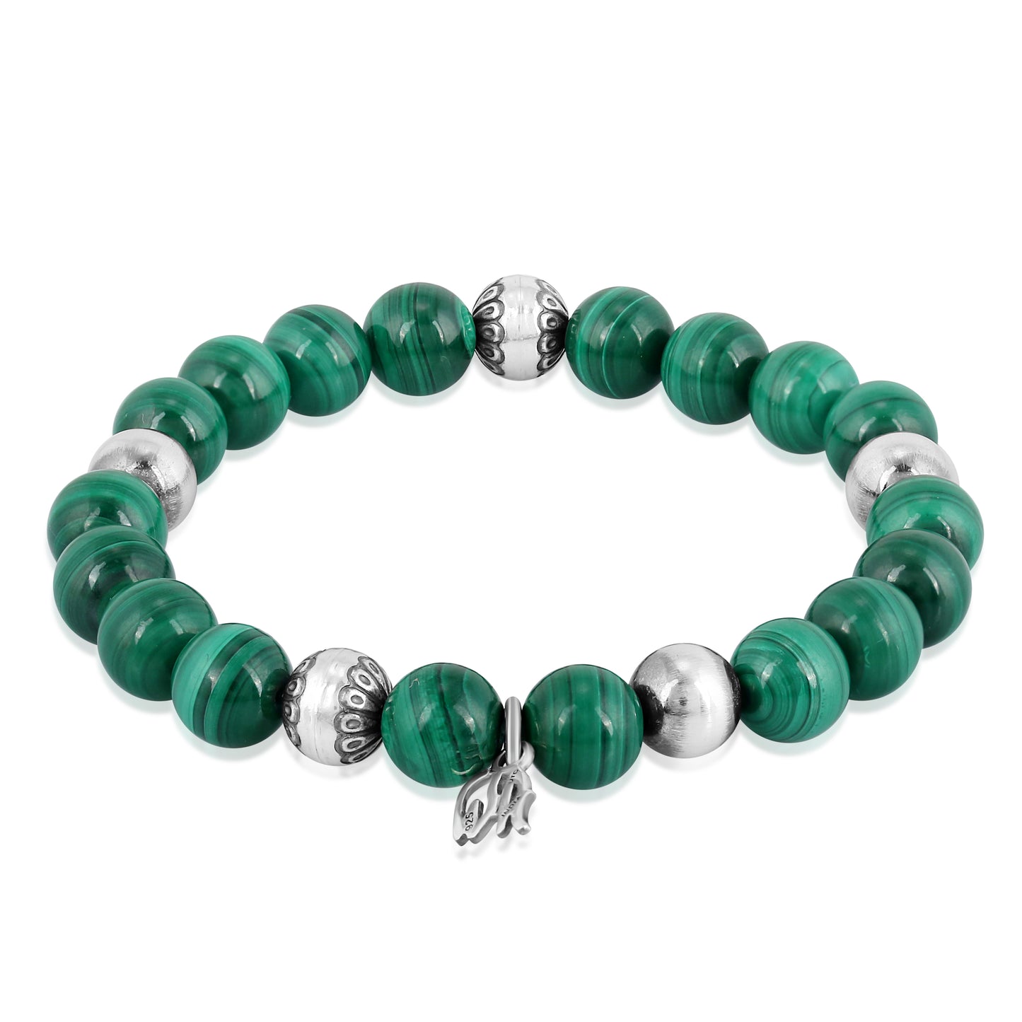 Sterling Silver Malachite Gemstone Stretch Bracelet Sizes Small to Large