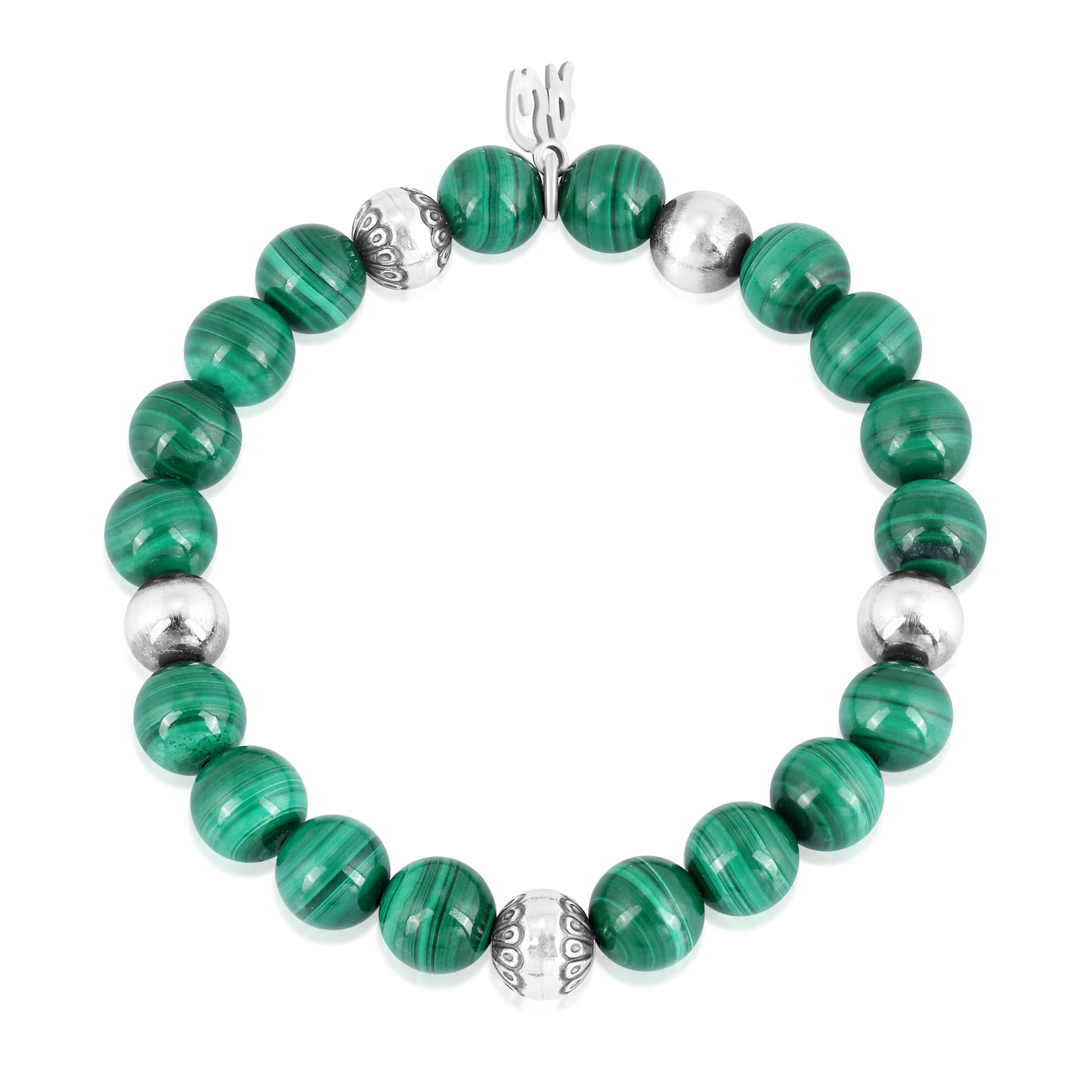 Sterling Silver Malachite Gemstone Stretch Bracelet Sizes Small to Large