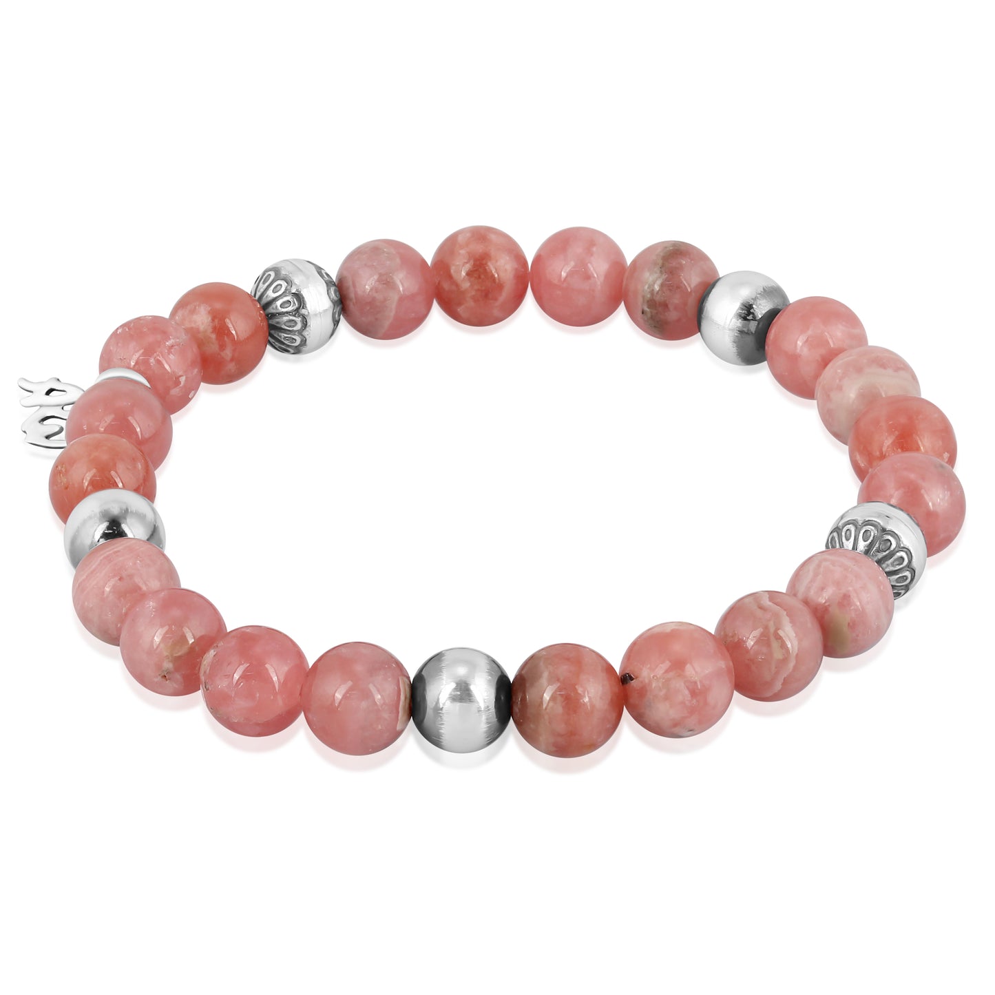 Sterling Silver Rhodochrosite Gemstone Stretch Bracelet Sizes Small to Large
