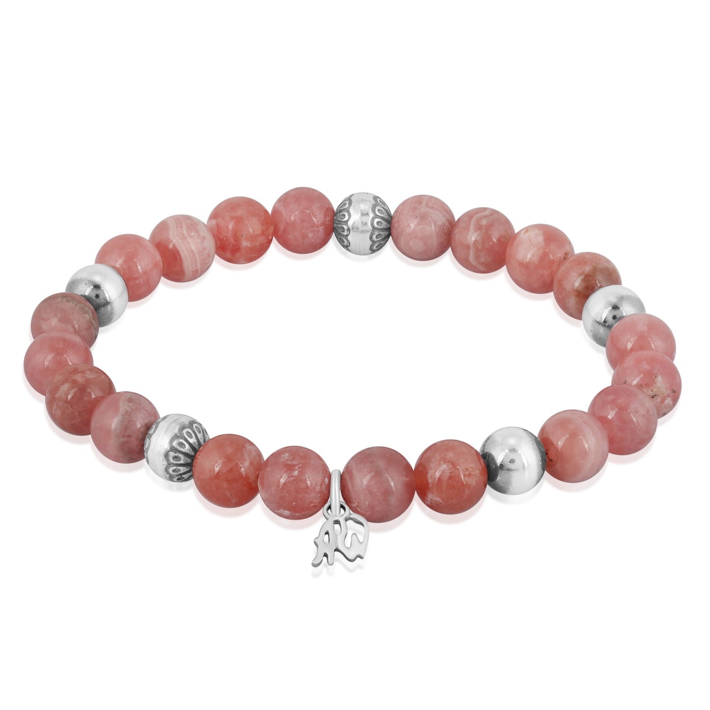 Sterling Silver Rhodochrosite Gemstone Stretch Bracelet Sizes Small to Large