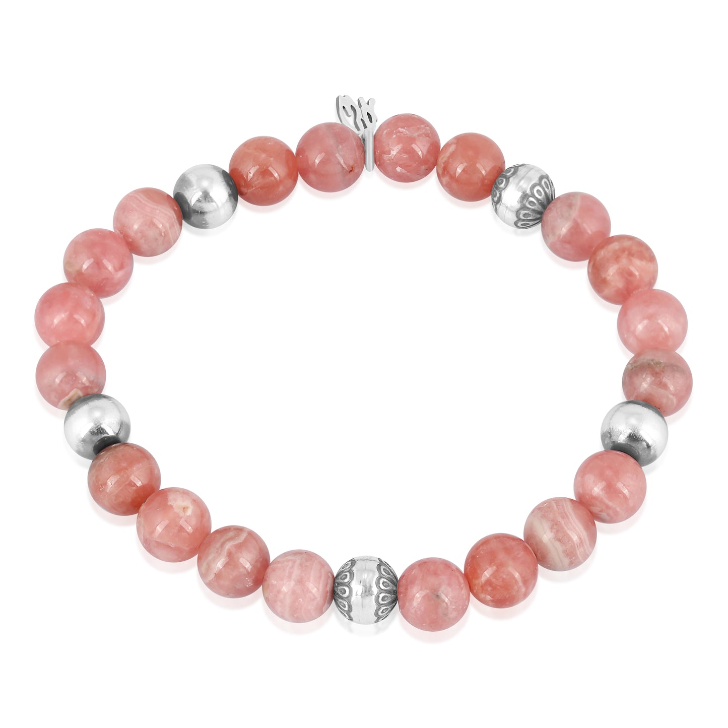 Sterling Silver Rhodochrosite Gemstone Stretch Bracelet Sizes Small to Large