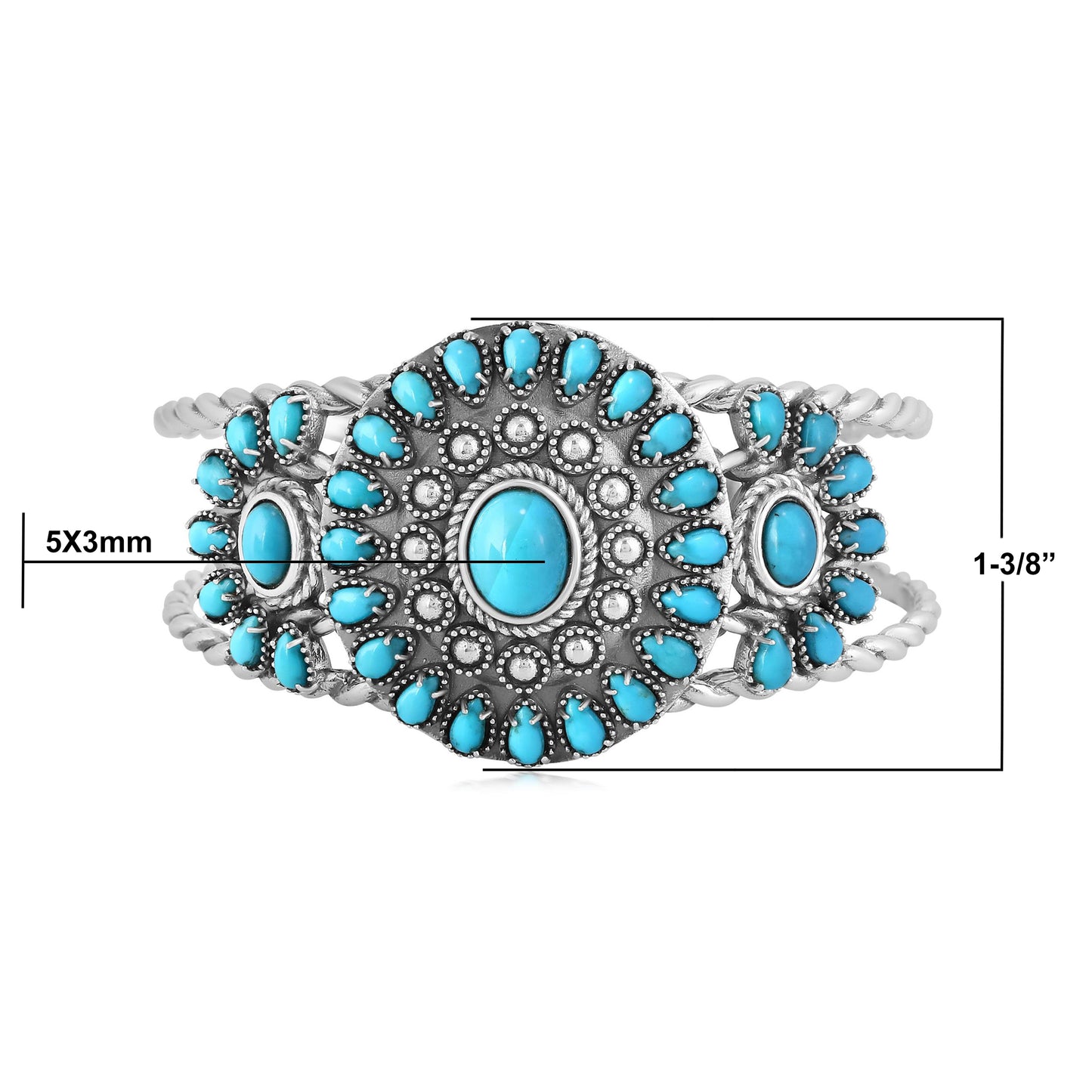 LIMITED EDTION! Sterling Silver Kingman Turquoise Bold Pear and Oval Cut Cuff Bracelet, Sizes Small to Large