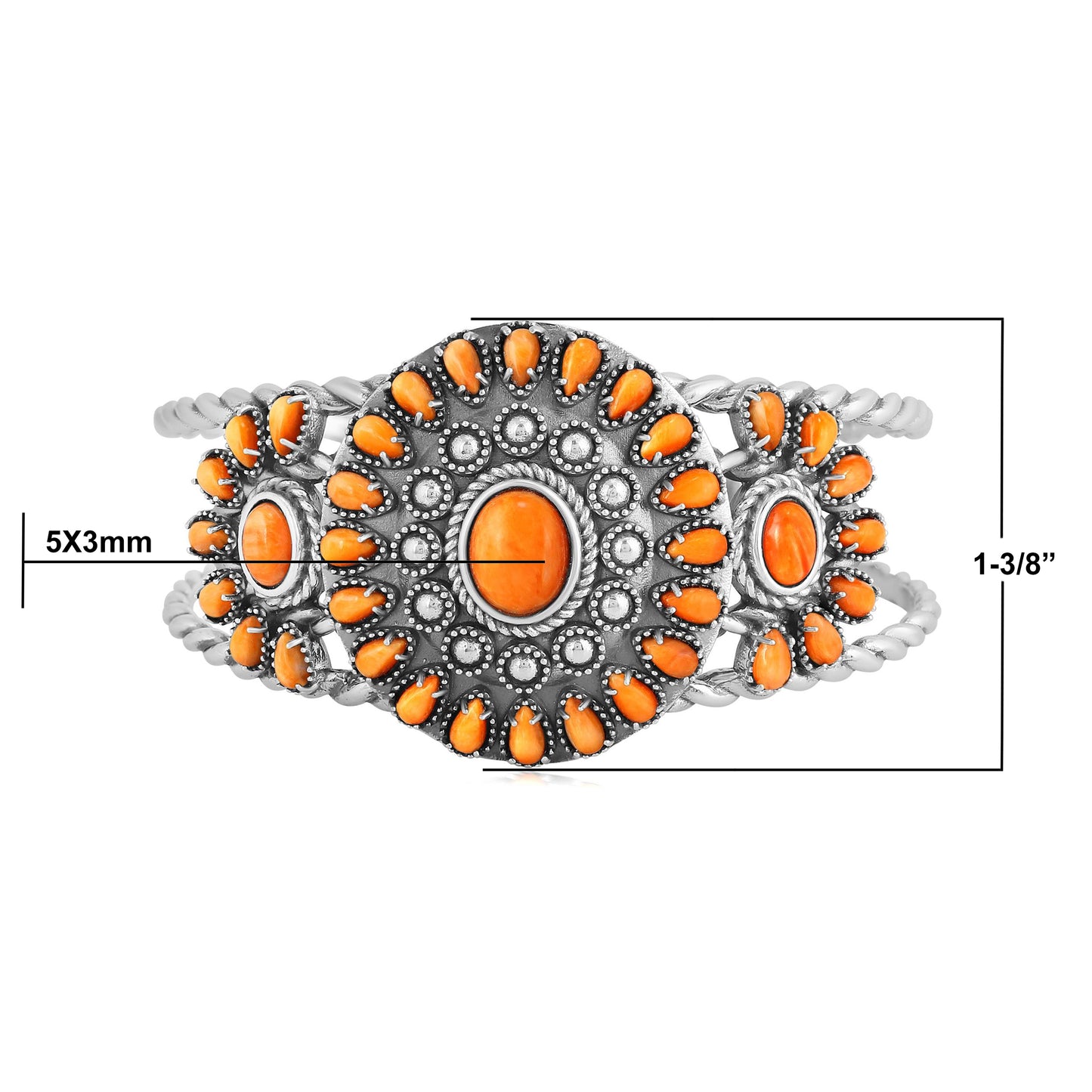 LIMITED EDITION! Sterling Silver Orange Spiny Oyster Bold Pear and Oval Cut Cuff Bracelet, Sizes Small to Large