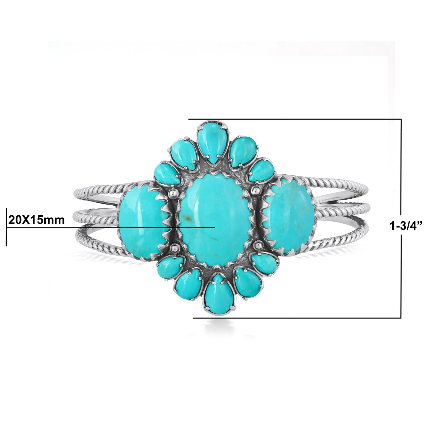 LIMITED EDITION! Sterling Silver Oval and Pear Kingman Turquoise Cuff Bracelet, Sizes Small to Large
