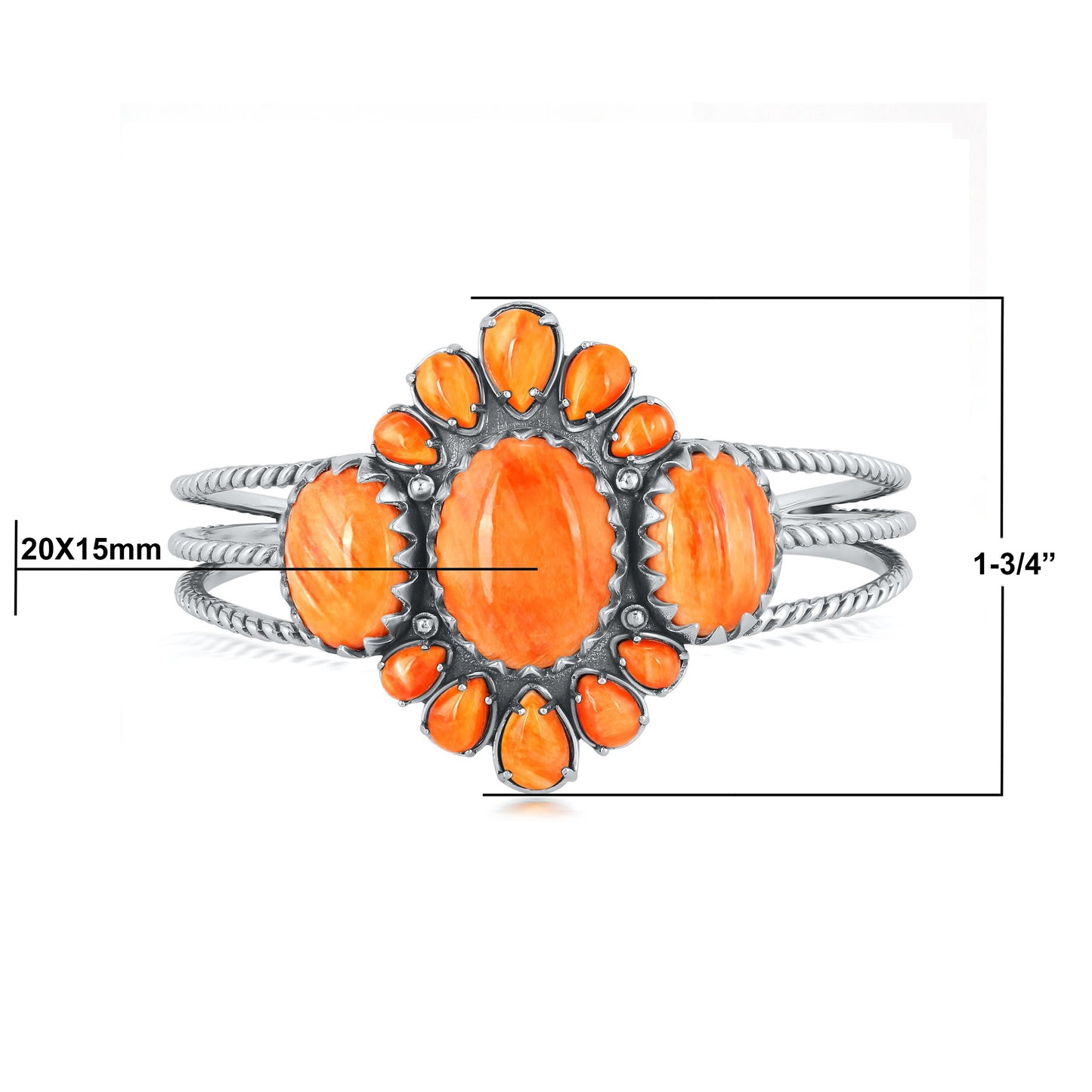 LIMITED EDITION! Sterling Silver Oval and Pear Orange Spiny Oyster Cuff Bracelet, Sizes Small to Large