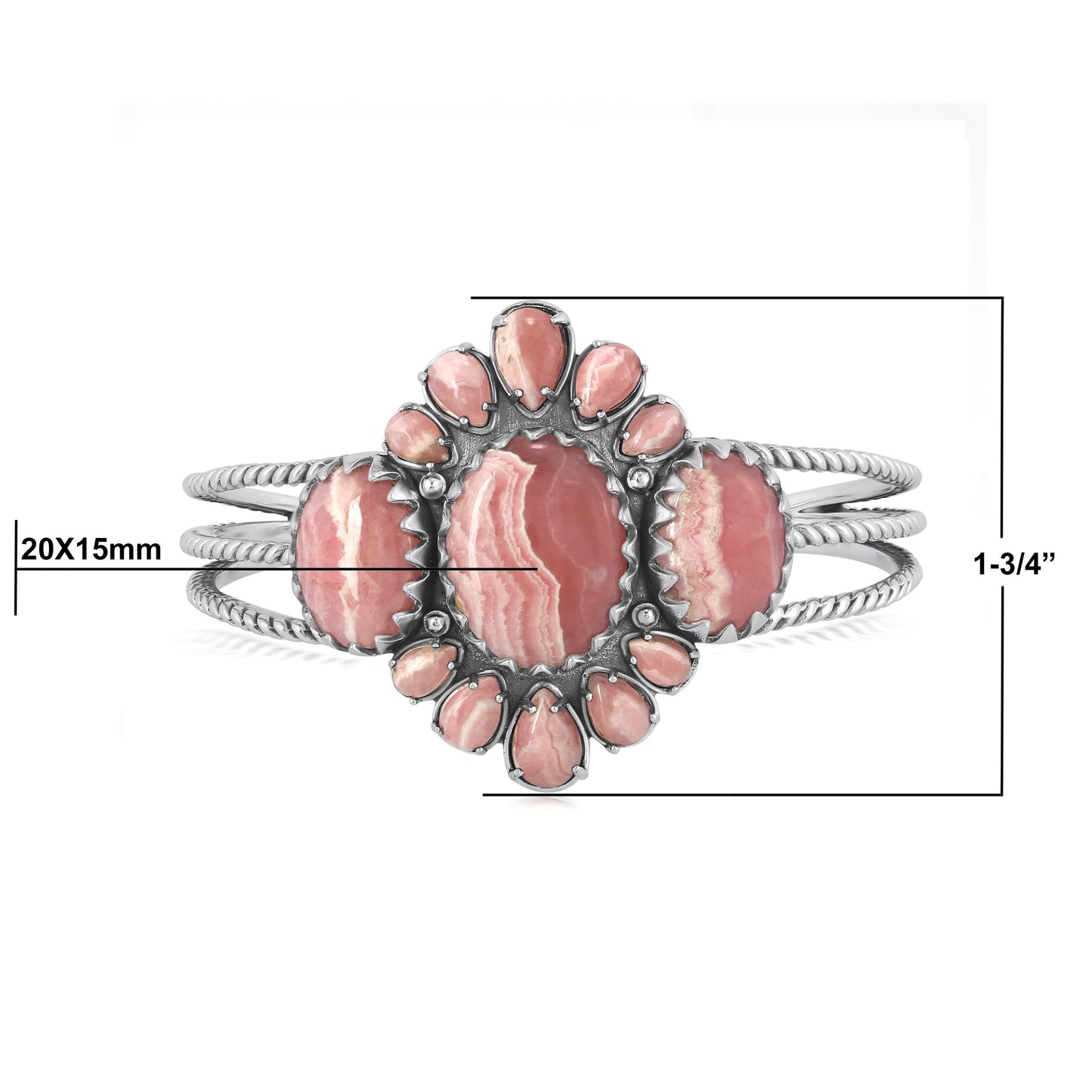 EXCLUSIVELY OURS! Sterling Silver Oval and Pear Rhodochrosite Cuff Bracelet, Sizes Small to Large