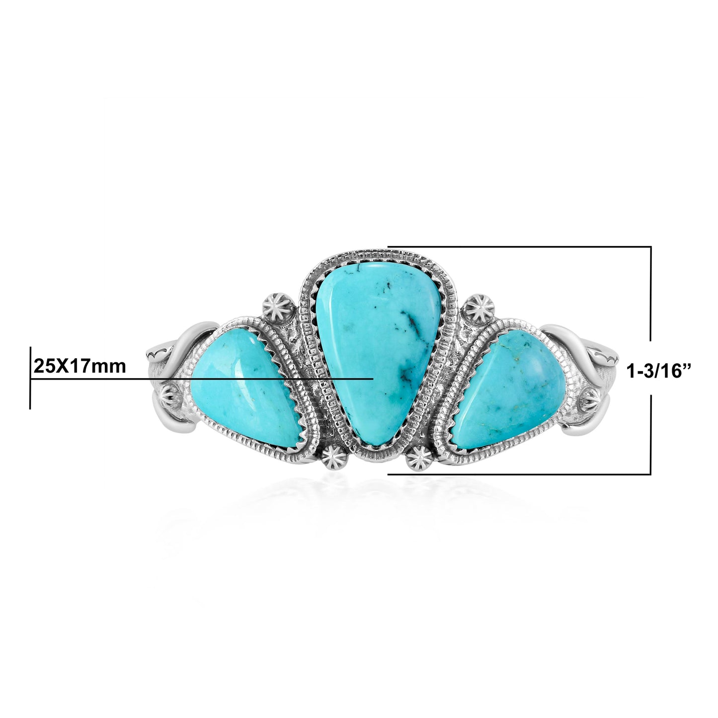 LIMITED EDITION! Sterling Silver Kingman Turquoise 3-Stone Triangle Cuff, Sizes Small to Large