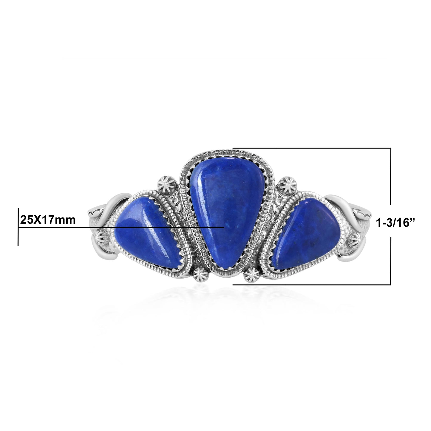EXCLUSIVELY OURS! Sterling Silver Lapis 3-Stone Triangle Cuff, Sizes Small to Large