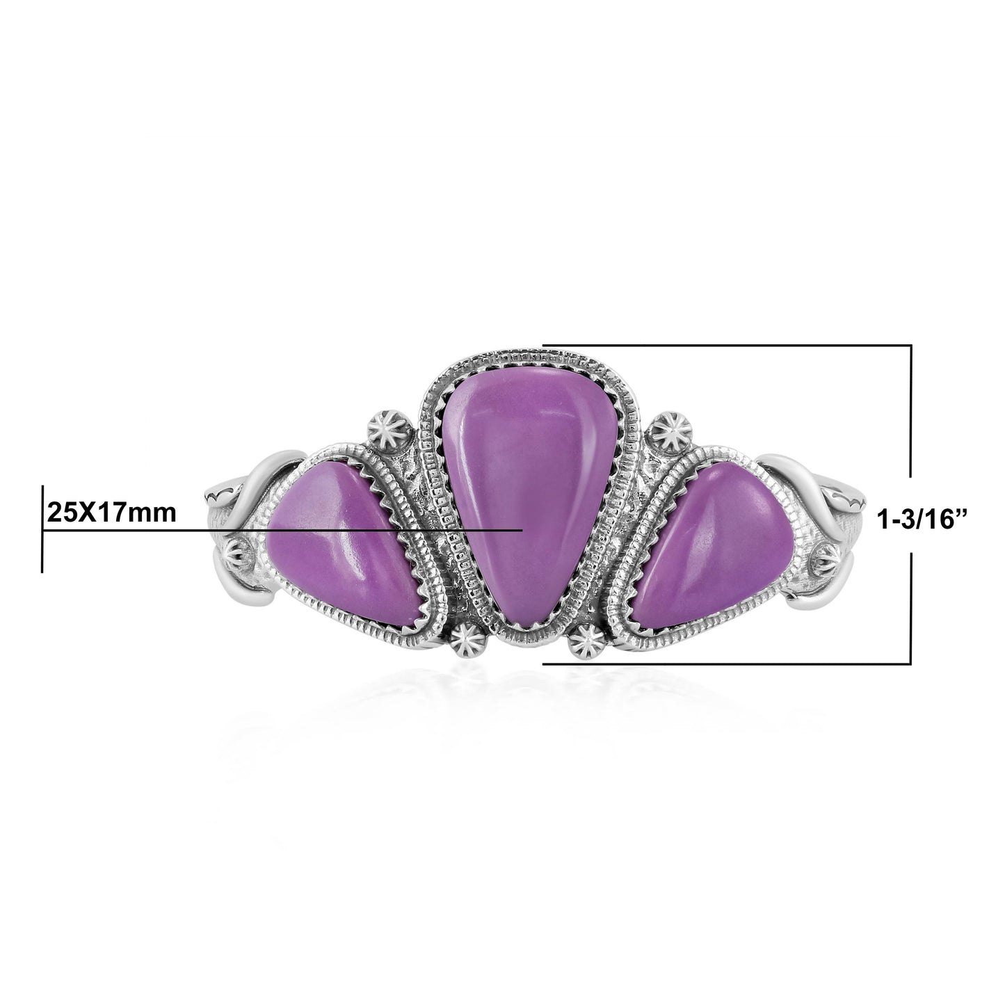 EXCLUSIVELY OURS! Sterling Silver Phosphosiderite 3-Stone Triangle Cuff, Sizes Small to Large