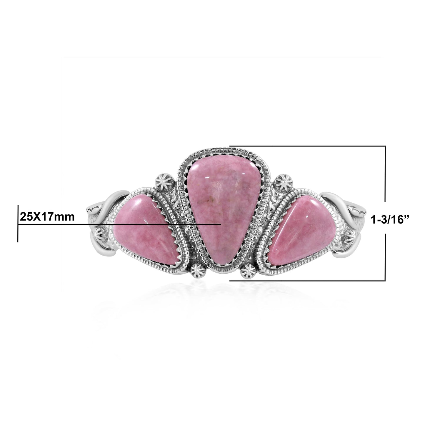 EXCLUSIVELY OURS! Sterling Silver Rhodonite 3-Stone Triangle Cuff, Sizes Small to Large