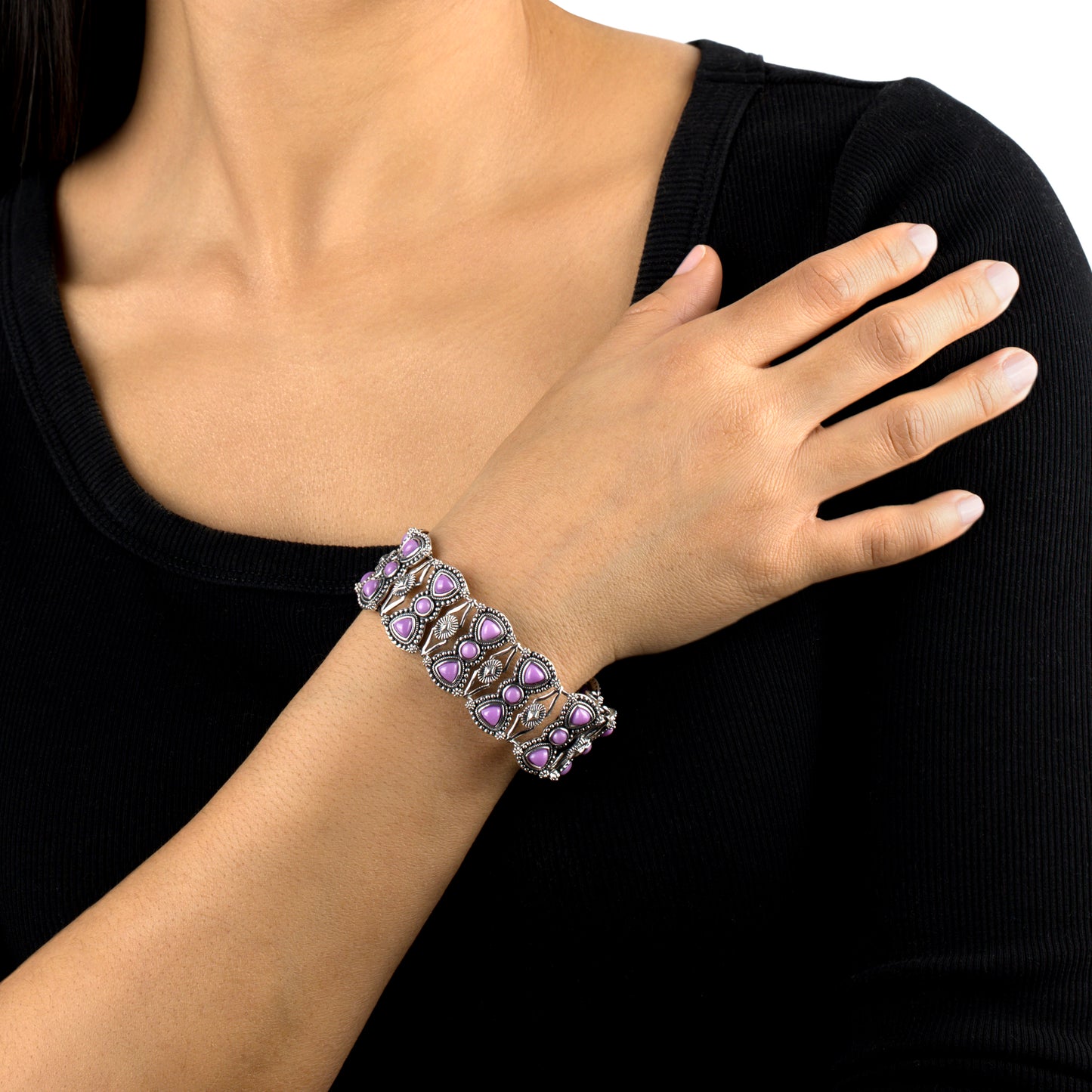 EXCLUSIVELY OURS! Sterling Silver Phosphosiderite Round and Trillion Cut Link Bracelet, Sizes Small to Large