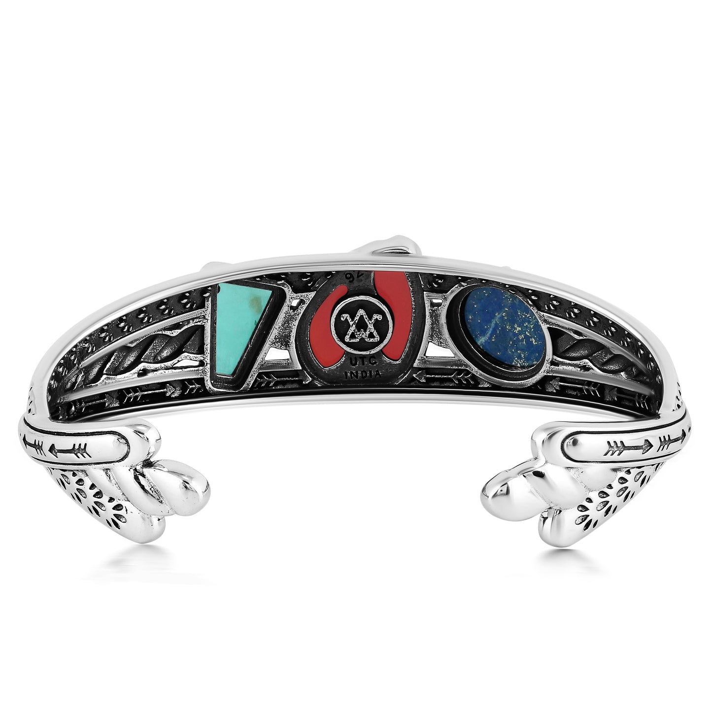 Sterling Silver Red Onyx, Amazonite and Lapis 3 Row Twist Cuff Bracelet, Sizes Small to Large
