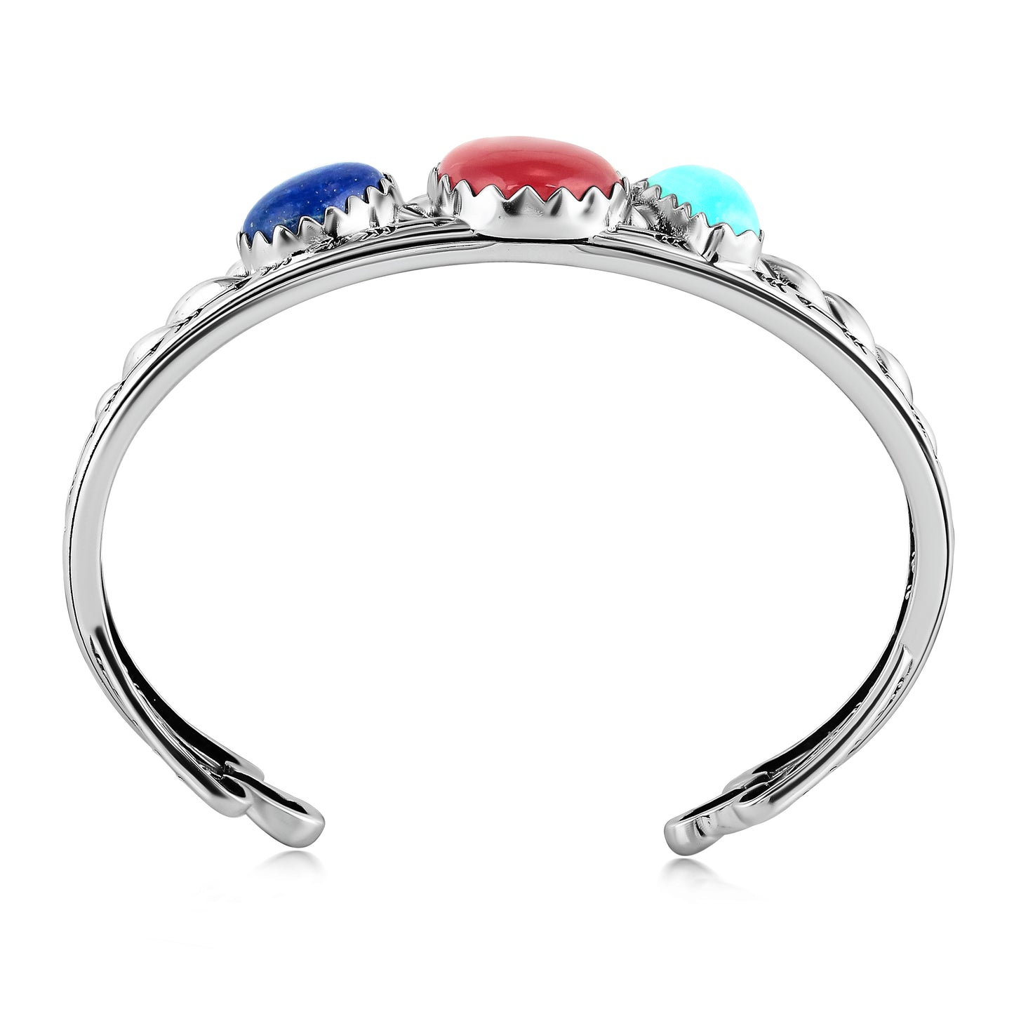 Sterling Silver Red Onyx, Amazonite and Lapis 3 Row Twist Cuff Bracelet, Sizes Small to Large
